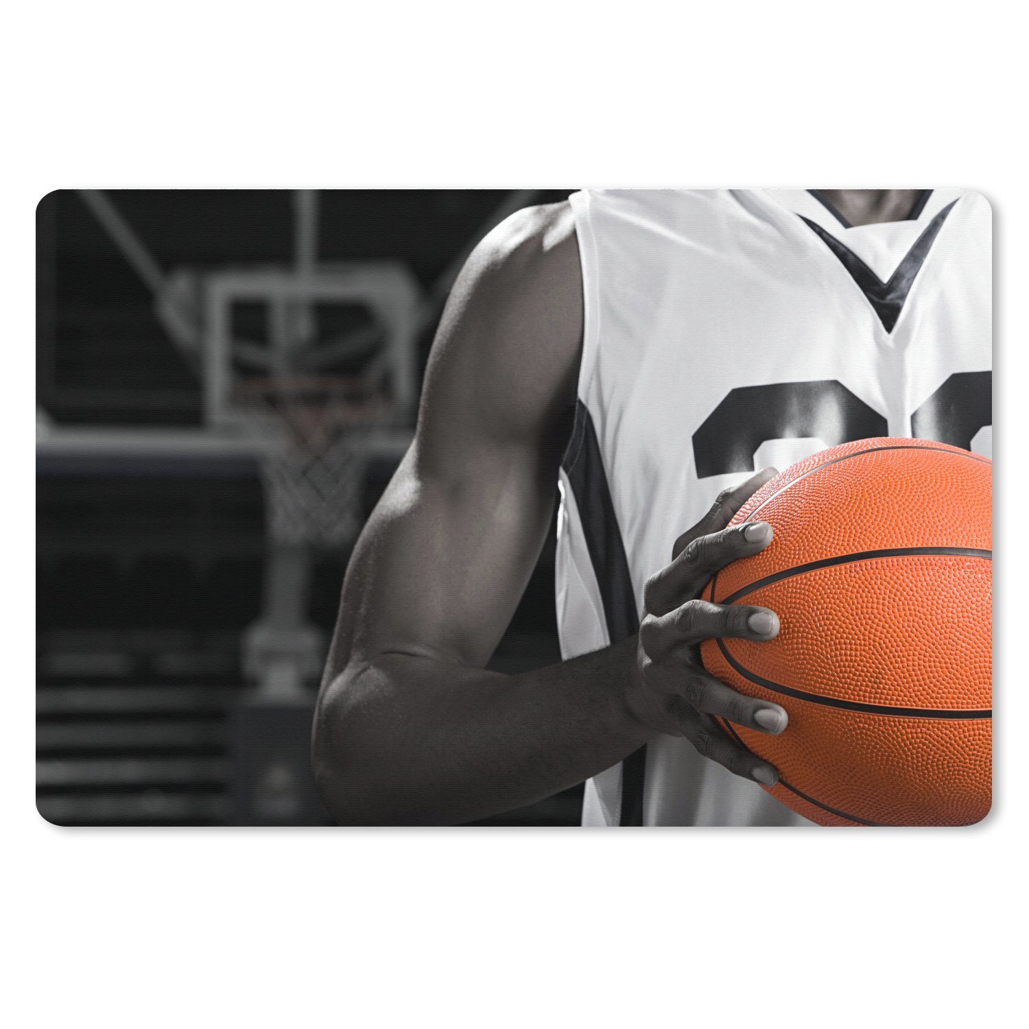 MuchoWow Gaming Mauspad Schwarzer und weißer Basketballspieler mit einem orangefarbenen (1-St), Mousepad mit Rutschfester Unterseite, Gaming, 120x80 cm, XXL, Großes
