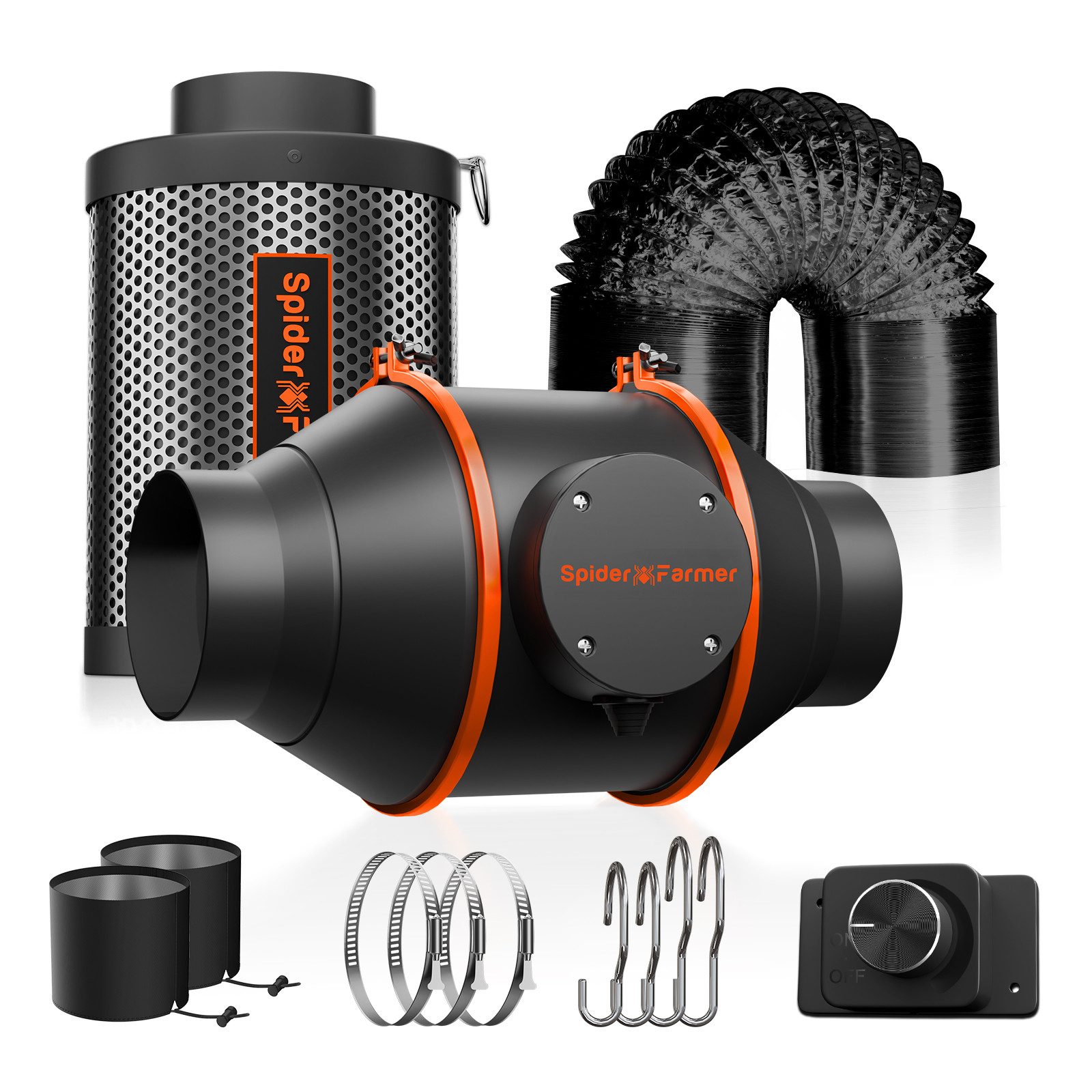 Spider Farmer Ventilatorkombigerät Spider Farmer Abluftset mit Drehzahlregler, 350 m³/h Abluftsystem mit App Steuerung und Geruchskontrolle