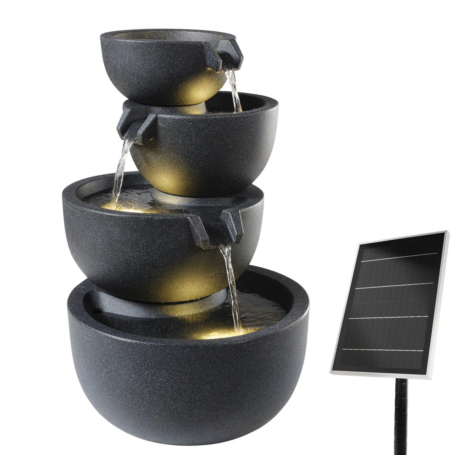 MARELIDA Gartenbrunnen LED Gartenbrunnen Outdoor Schalenbrunnen 3 Kaskaden Solar, 46 cm Breite