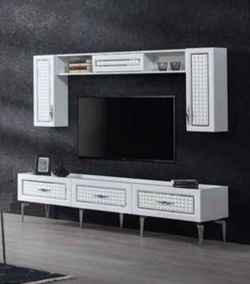 JVmoebel Lowboard Elegantes TV-Board in Weiß mit Edelstahlfüßen im italienischen Stil (1 St), Made in Europa