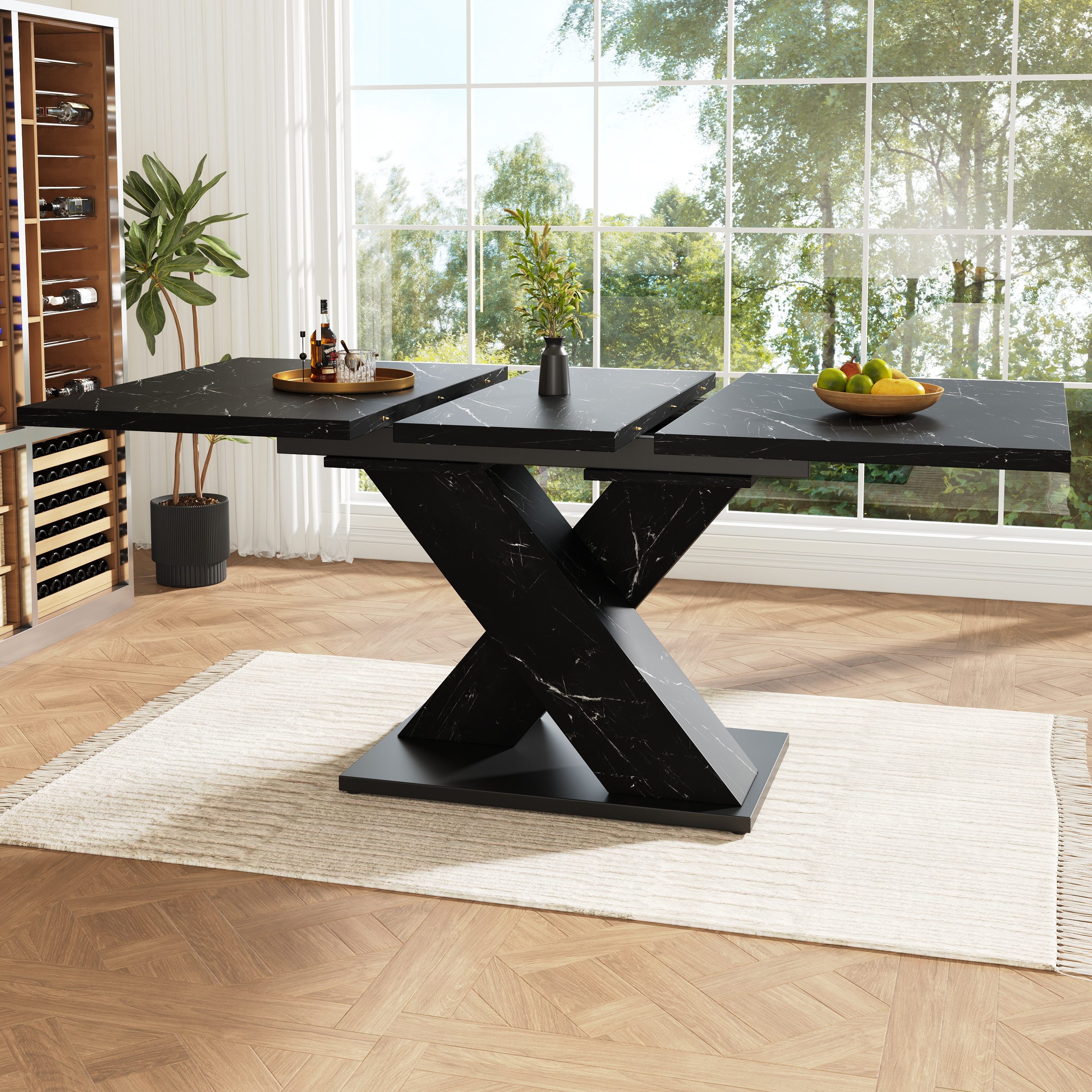 MODFU Esstisch Teleskoptisch,Moderne Esstisch,Ausziehbar,Esszimmer-Set (mit moderner X-Design, 1-St., 119(158.5)*80*75cm(L x B x H)