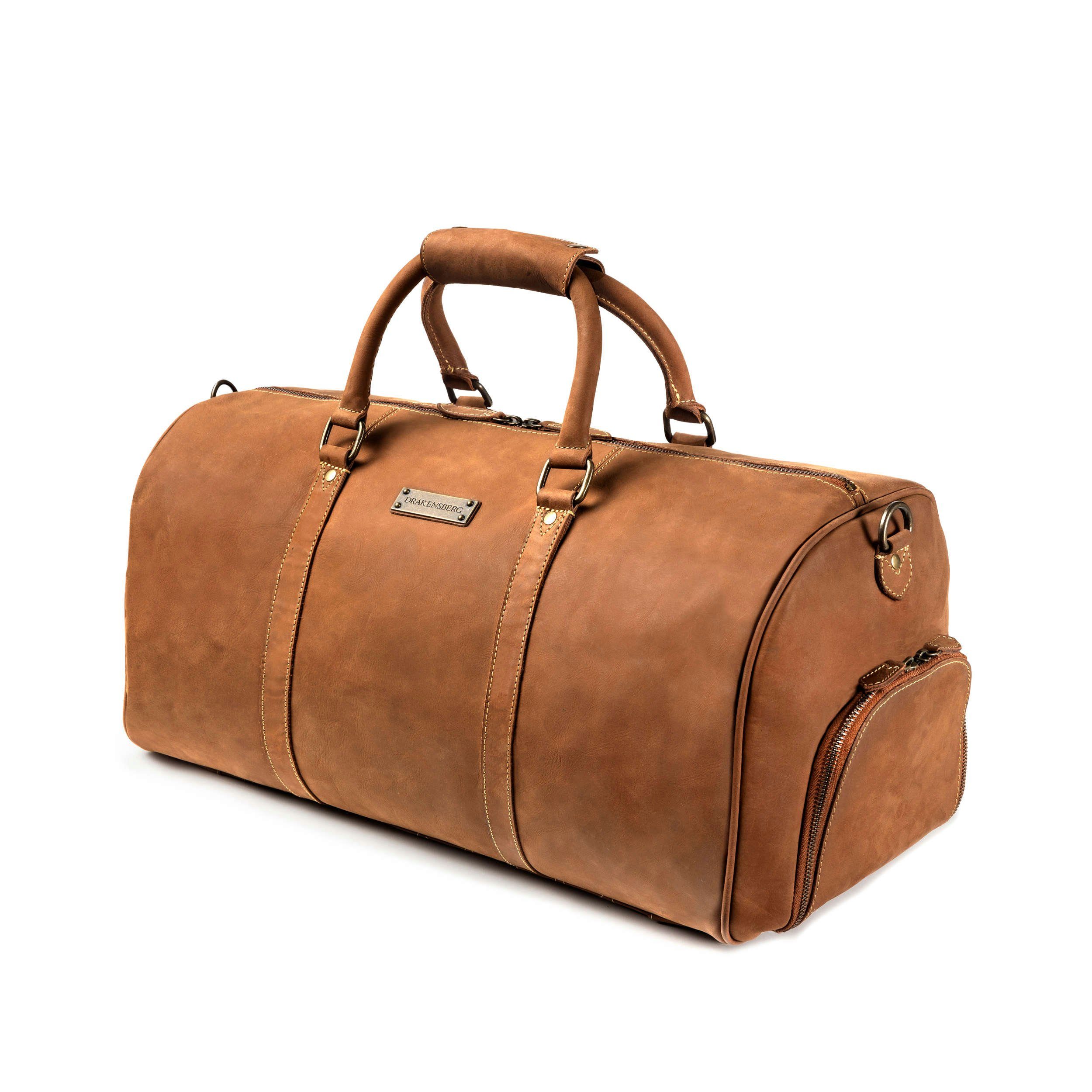 DRAKENSBERG Reisetasche Weekender »Finn« Cognac-Braun, mit Schuhfach für Damen und Herren, Sporttasche, aus Premium Leder