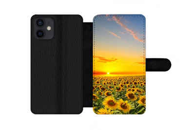 MuchoWow Handyhülle Blumen - Sonnenblume - Sonnenuntergang - Nacht - Orange, Handyhülle Telefonhülle Apple iPhone 12 Mini
