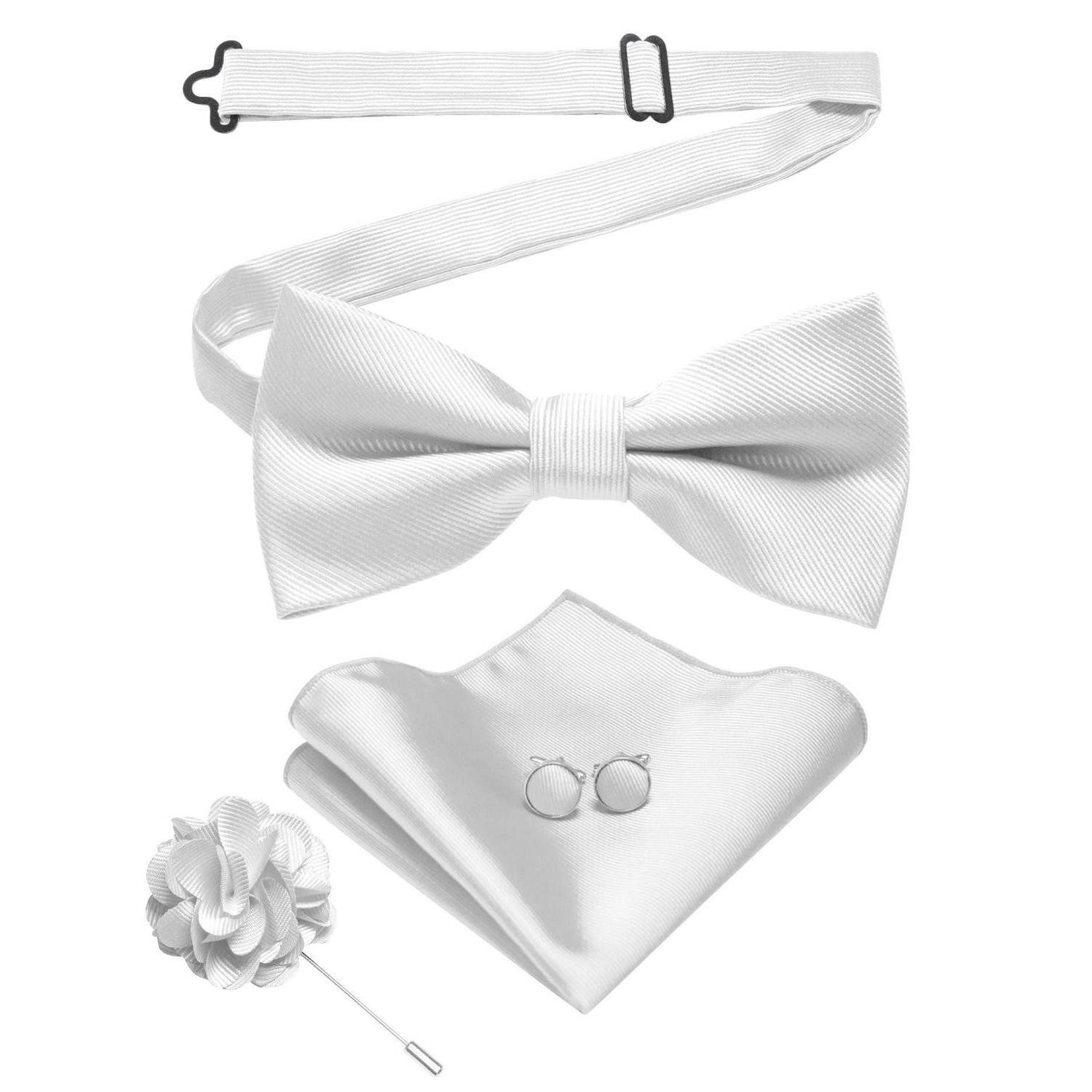 LuxusKollektion Fliege Fliege Geschenkset Uni Weiß Polyester Pocket Square Manschettenknöpfe (1-St)