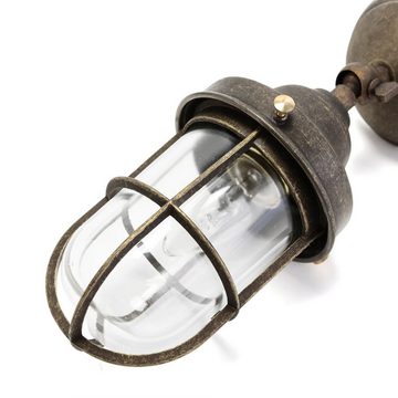 Licht-Erlebnisse Außen-Wandleuchte APPLIQUE OUTDOOR 182, ohne Leuchtmittel, Außenwandleuchte Messing echt Glas Bronze Antik Lampe