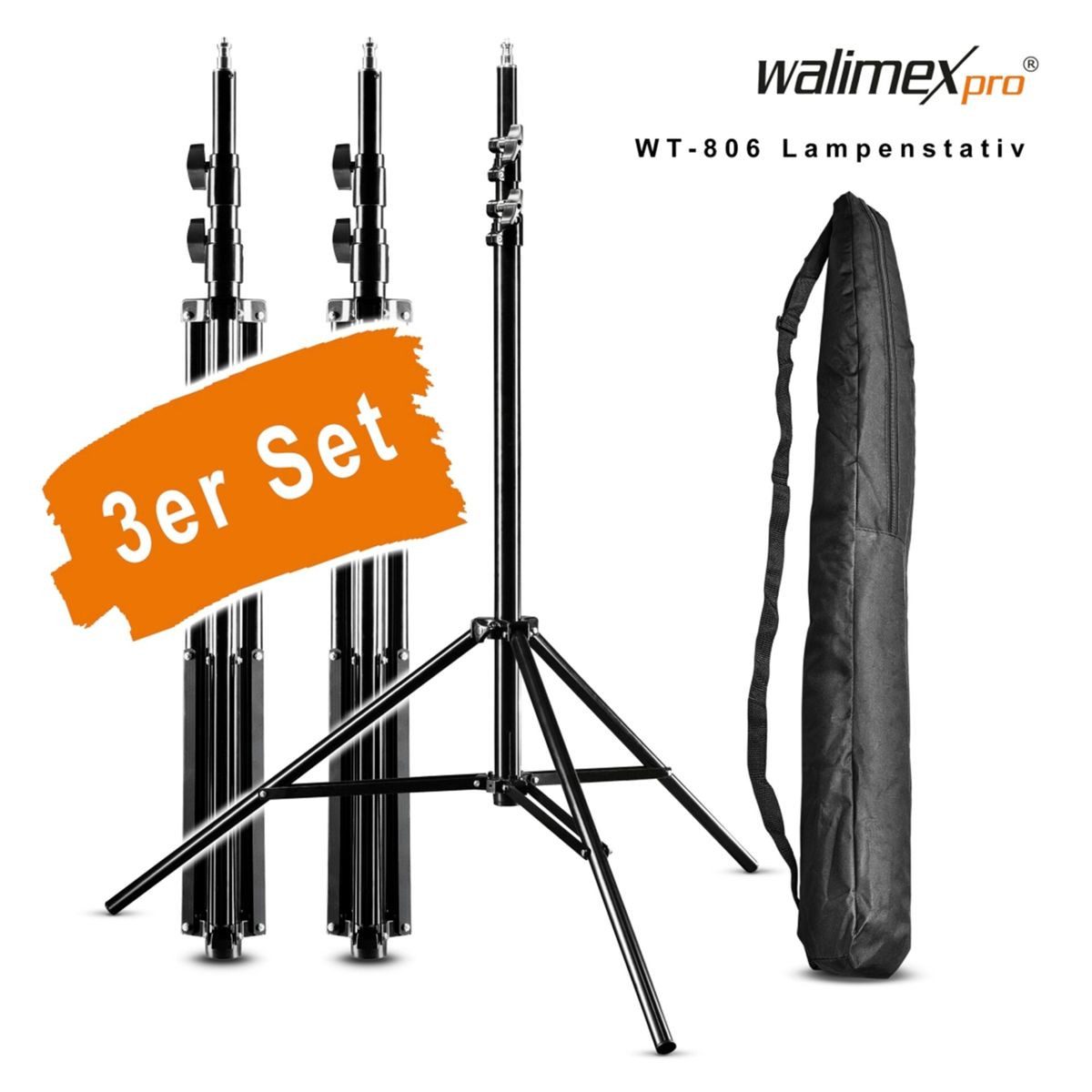 walimex pro WT-806 Lampenstativ 256cm 3er Set Lampenstativ