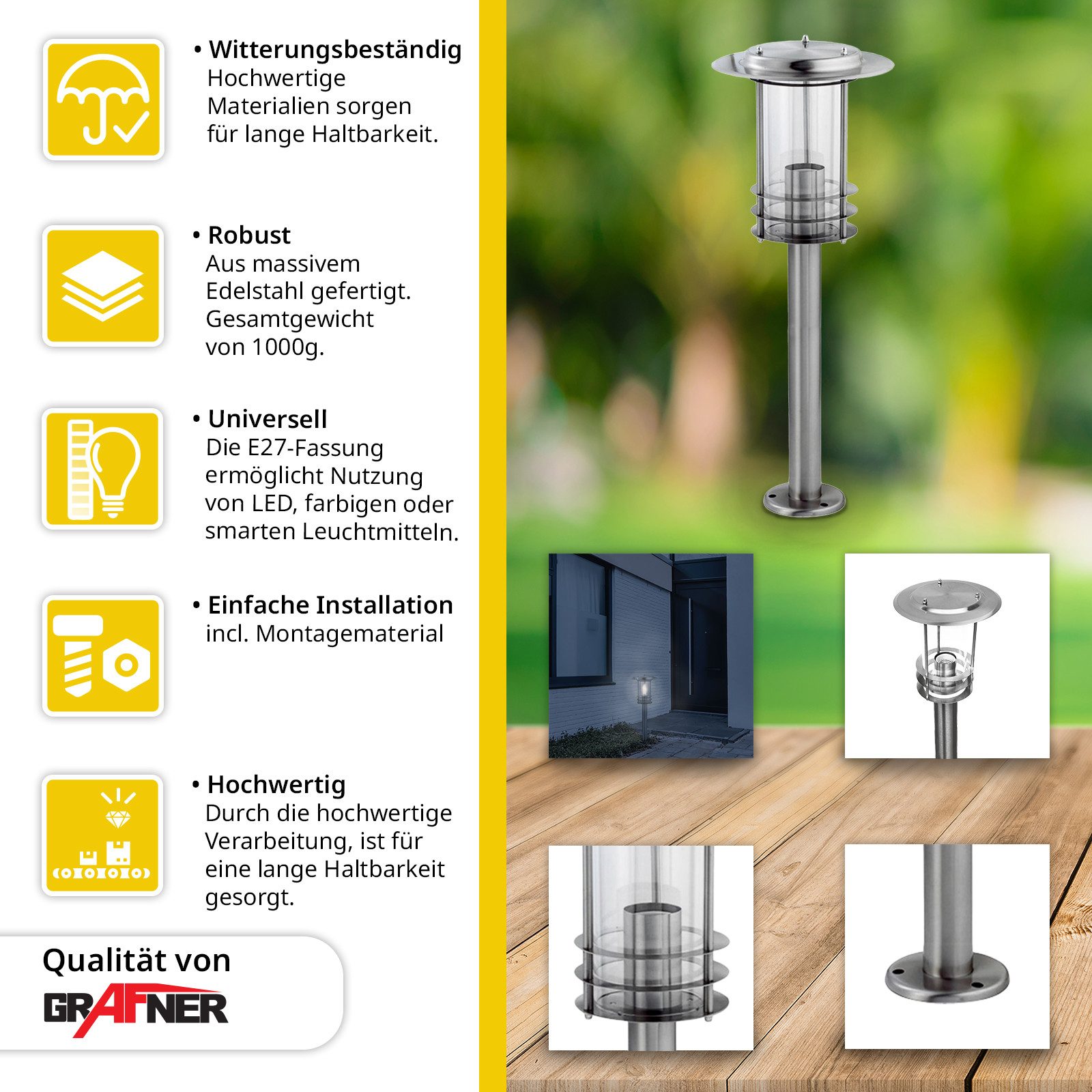 Grafner Gartenleuchte Edelstahl Wegleuchte 17S08 Gartenlampe günstig online kaufen