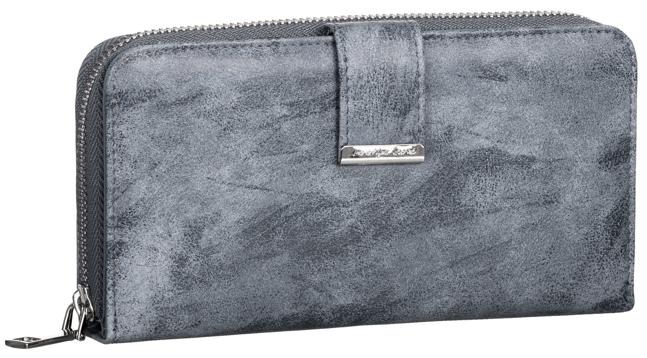 Jennifer Jones Geldbörse, Damen Geldbörse klappbar mit Reißverschluss Portemonnaie Geldbeutel grau