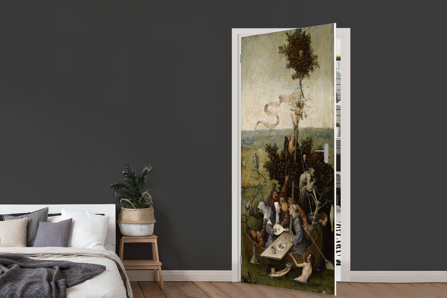 der Türtapete bedruckt, Tür, St), Schiff (1 Bosch, MuchoWow 75x205 - cm Gemälde Fototapete Hieronymus für von Matt, Türaufkleber, Narren