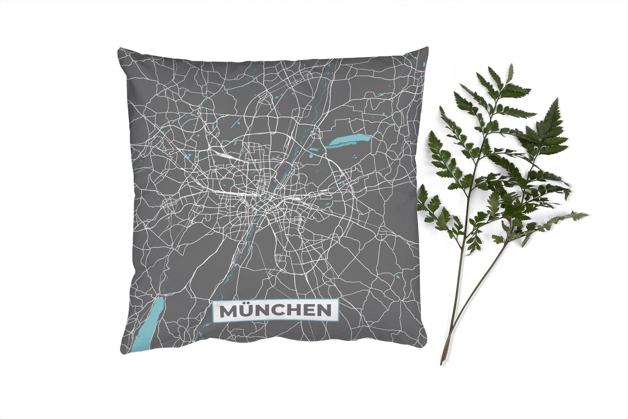 MuchoWow Dekokissen München - Stadtplan - Blau - Karte - Deutschland, Zierkissen mit Füllung für Wohzimmer, Schlafzimmer, Deko, Sofakissen