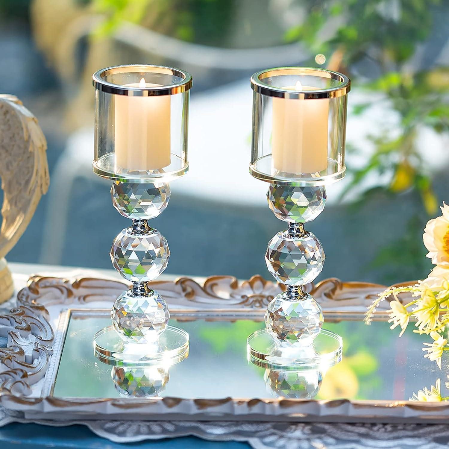 LuxusKollektion Kerzenleuchter Kristall Kerzenständer Set 2 Stück Stumpenkerzen Teelichthalter Silber