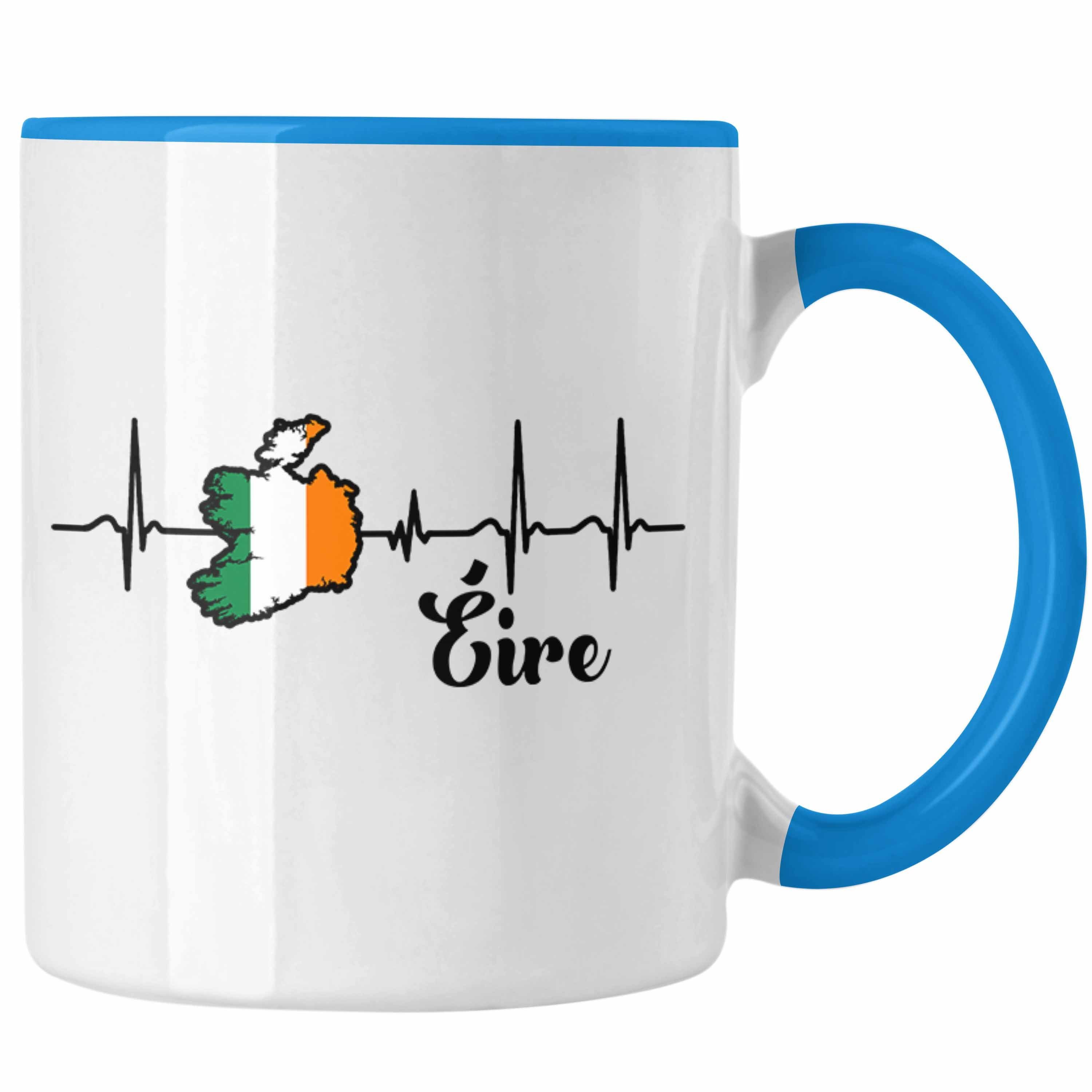Trendation Tasse Irland Tasse "Herzschlag Eire" Geschenk für Irland-Fans Blau