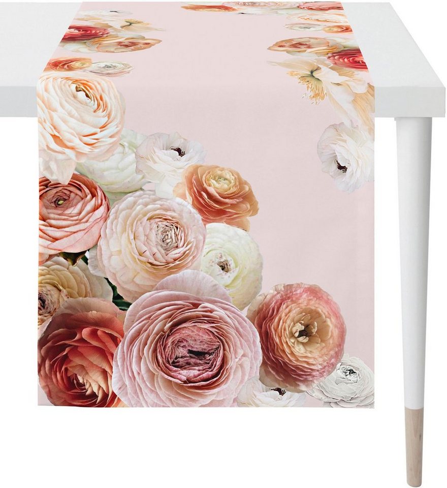 APELT Tischläufer 6802 HAPPY VALENTINE, Valentinstag (1-tlg), Digitaldruck,  mit Frühjahrsblüten Motiv, Sommerdeko