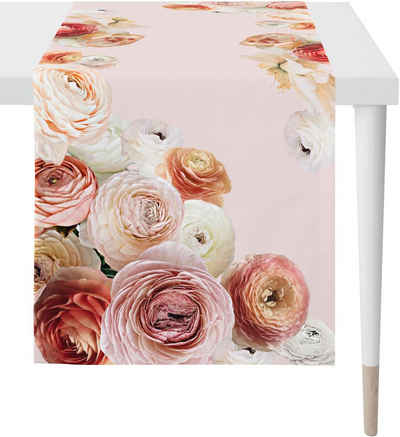 APELT Tischläufer 6802 HAPPY VALENTINE, Valentinstag (1-tlg), Digitaldruck, mit Frühjahrsblüten Motiv, Sommerdeko