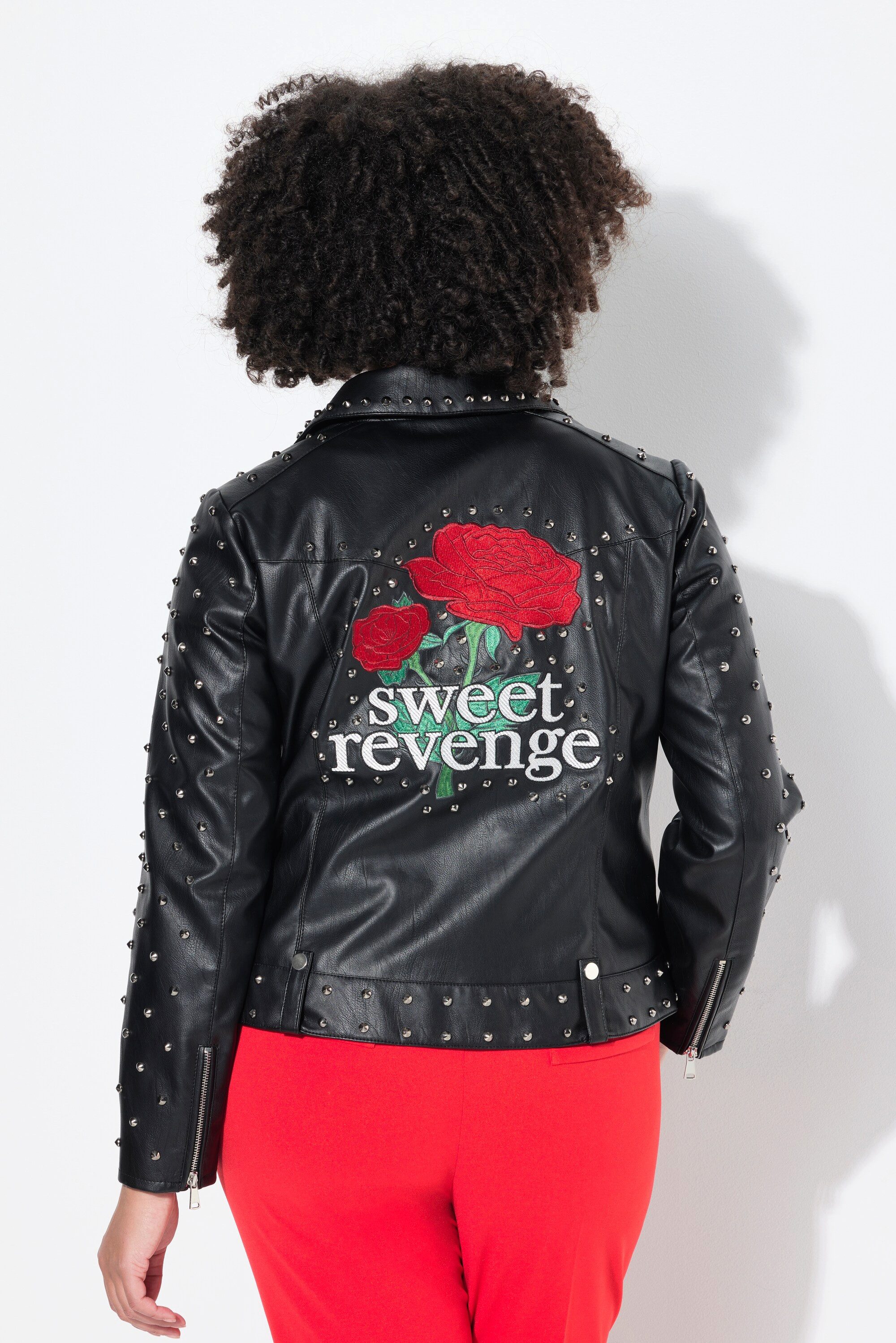 Angel of Style Lederjacke Jacke Bikerjacke Lederoptik Rosen-Rückendruck