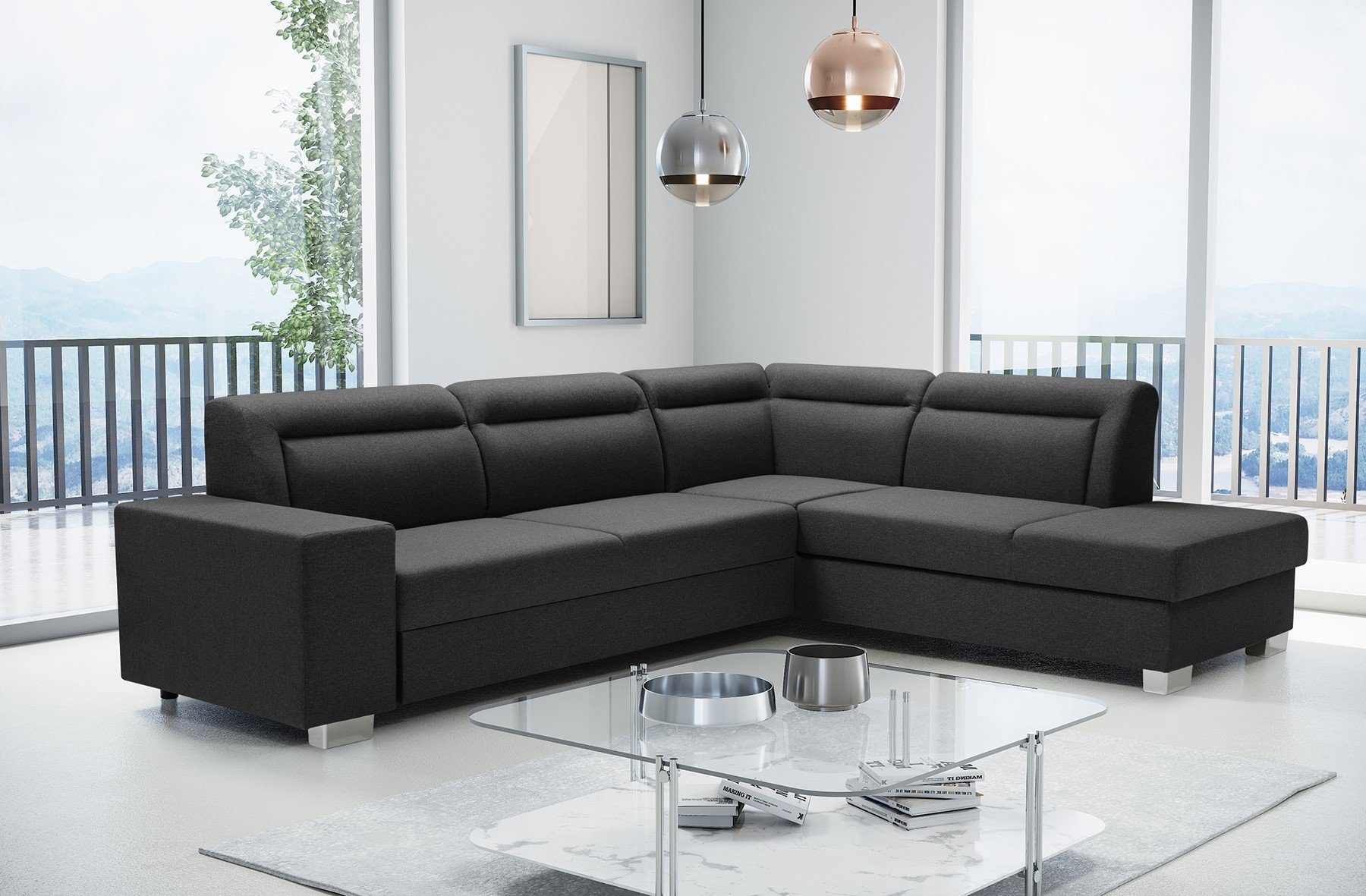 elegantes Ecksofa Tecla Großes, mit Schlaffunktion Siblo Ecksofa Schwarz