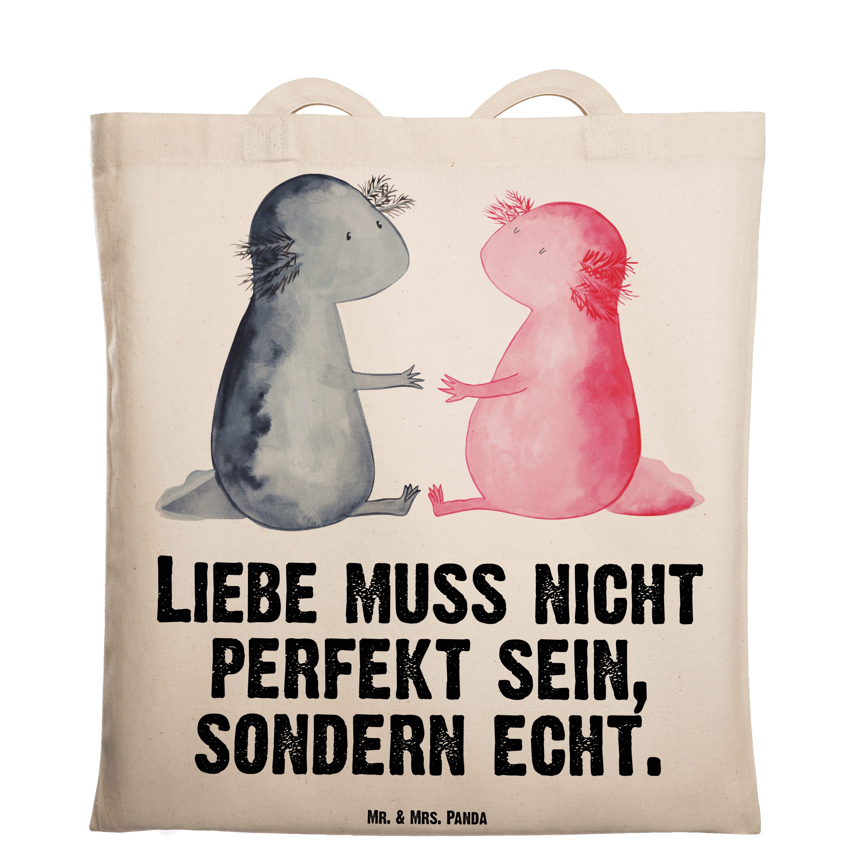Mr. & Mrs. Panda Tragetasche Axolotl Liebe - Transparent - Geschenk, Molch, Schwanzlurch, Lurch, B (1-tlg)