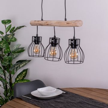 etc-shop Hängeleuchte, Holz Design Hängeleuchte mit Gitter Lampenschirmen