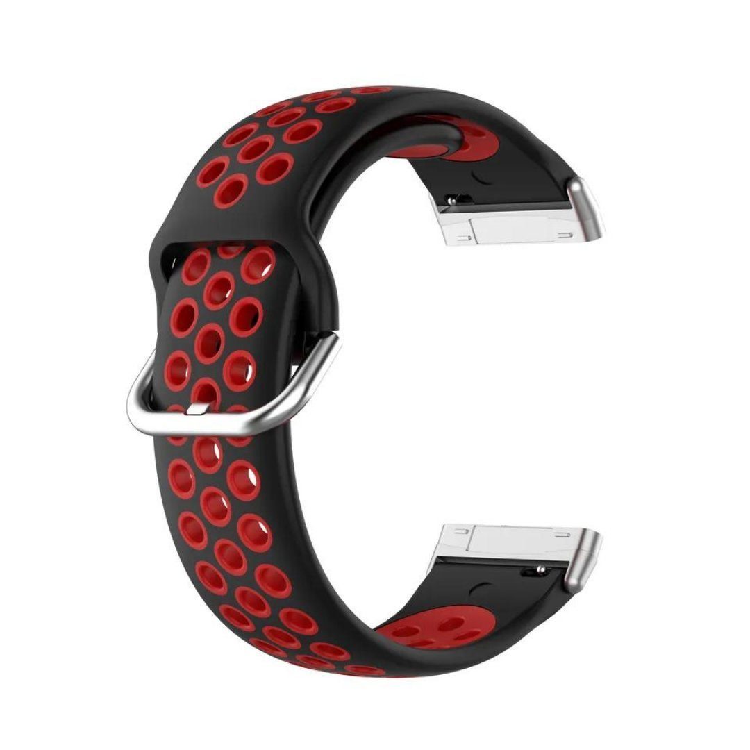 SmartUP Smartwatch-Armband Sport Silikon Armband für Fitbit Versa 3/ Sense Uhrenarmband, Sportband, Silikon Ersatz Armband #8 Schwarz - Rot