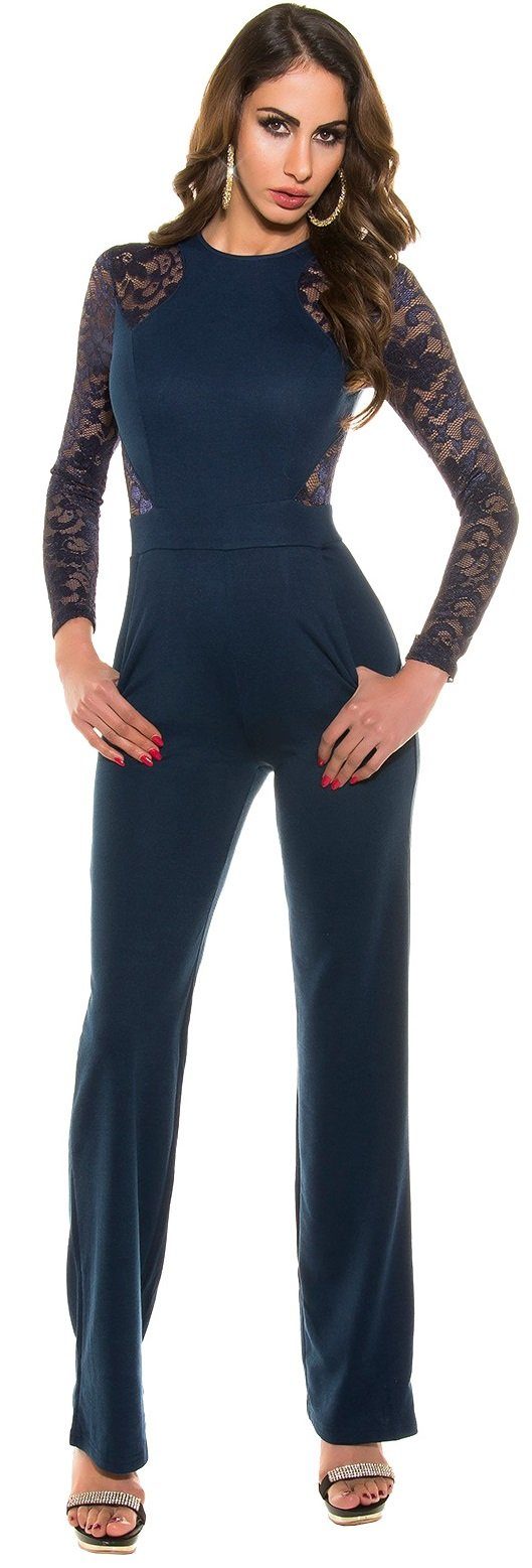 Koucla Overall Langarm-Jumpsuit mit Spitze, Abendmode Business Büro Hosenanzug