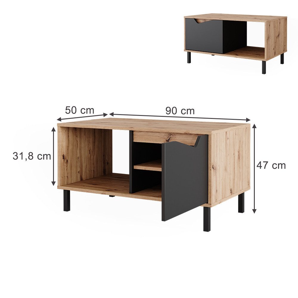 Vicco Couchtisch Marelle, Anthrazit/Artisan, 90 x 50 cm mit 1 Tür (1-St)