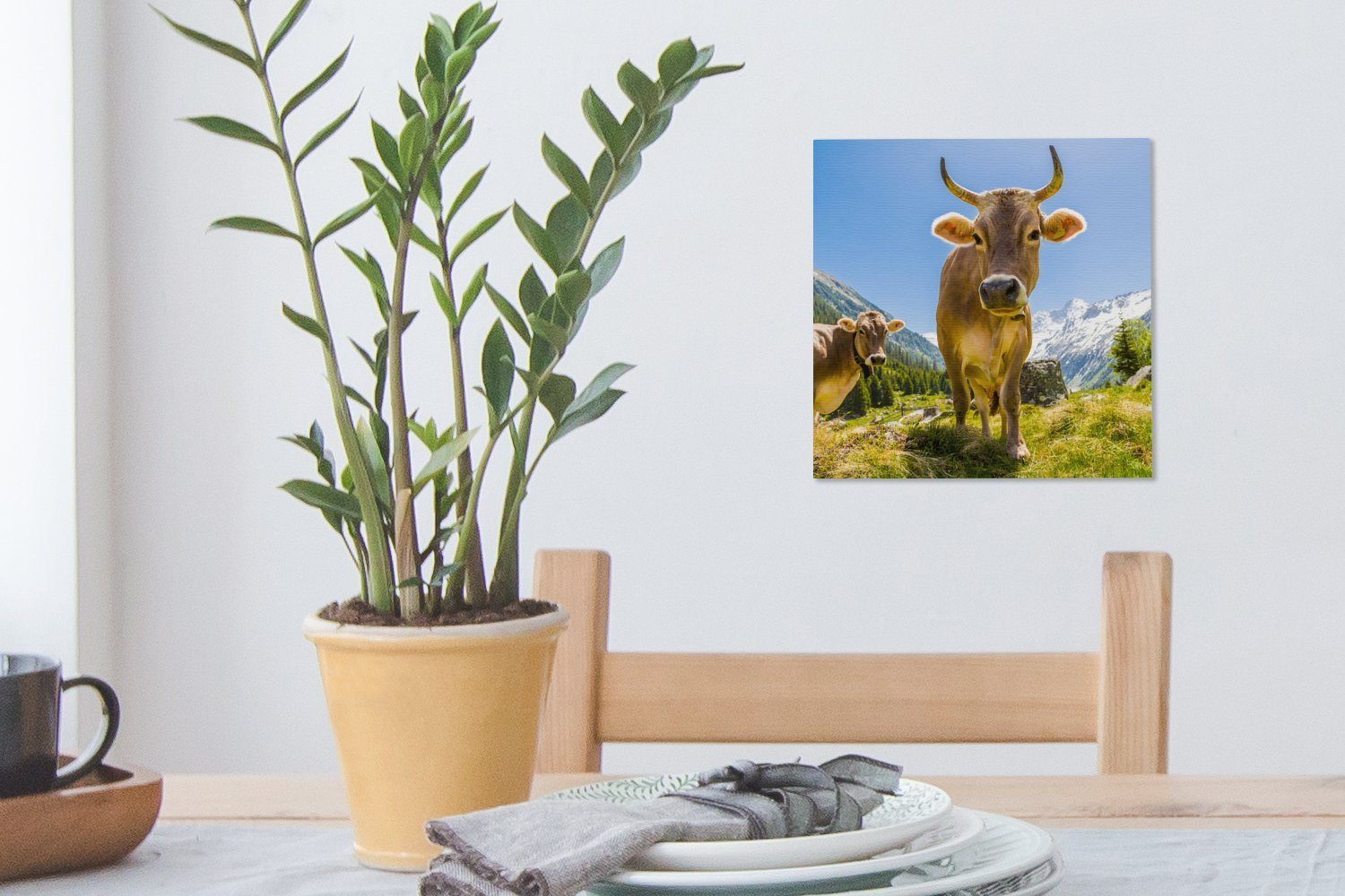 Sonne Schlafzimmer - - Bilder Österreich, Kühe für (1 St), Leinwandbild OneMillionCanvasses® Wohnzimmer Leinwand