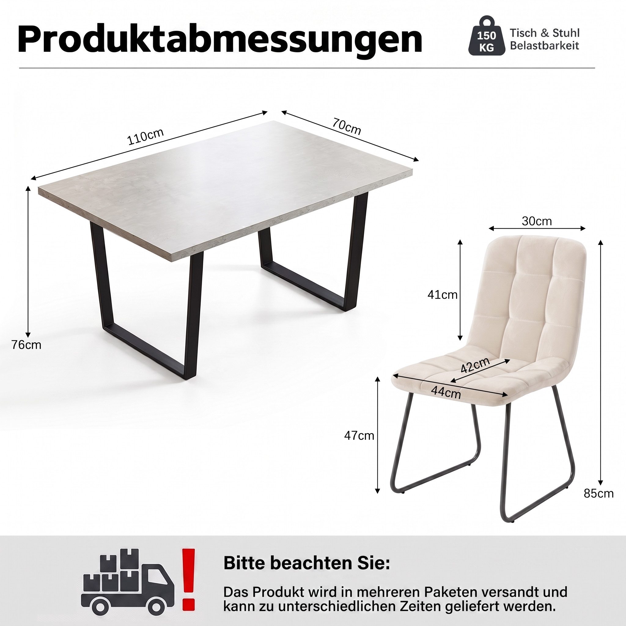 Jiexi Essgruppe Essgruppe fest 110x70 MDF Grau Tisch Set mit Flanell Stühlen
