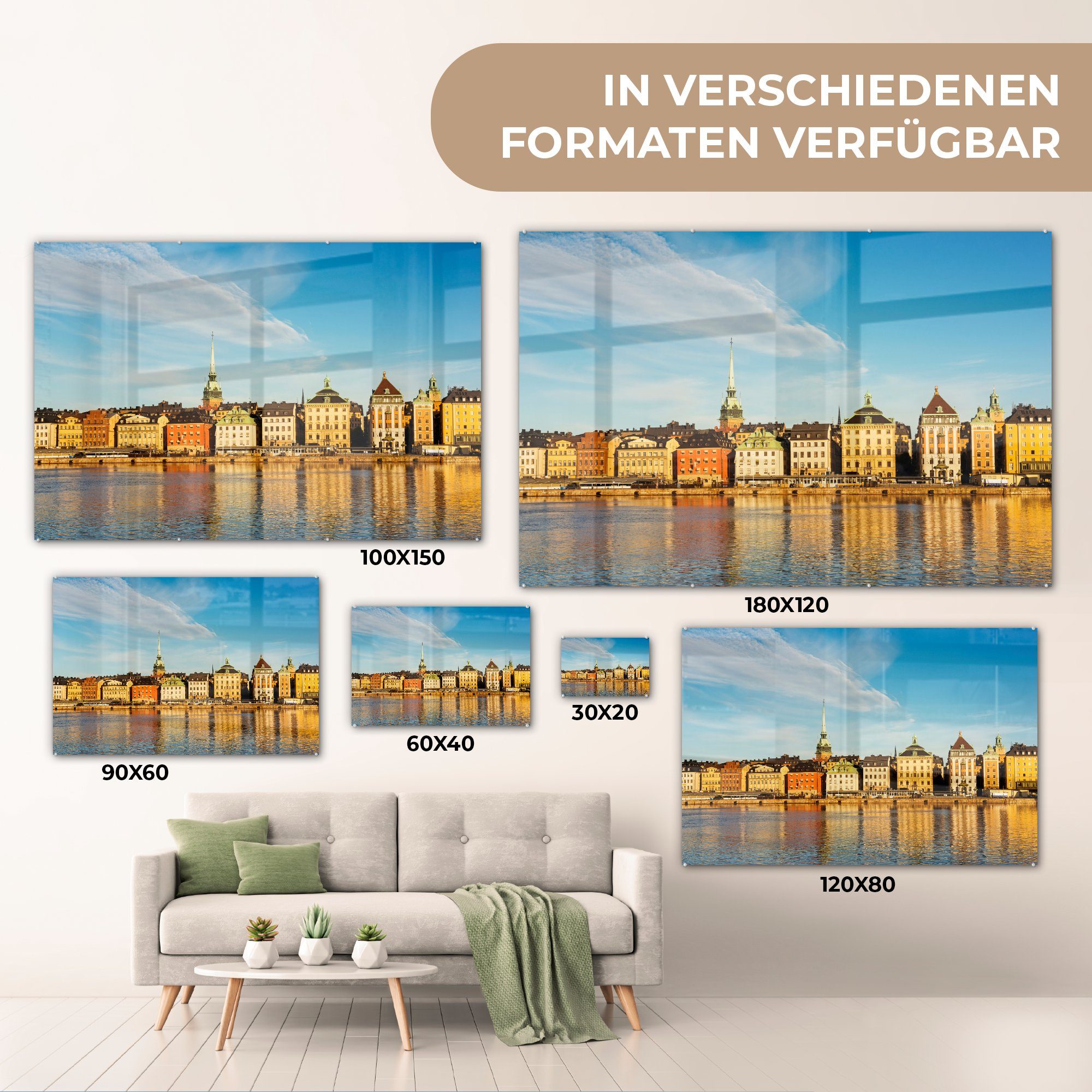 MuchoWow Acrylglasbild Gebäude & Wohnzimmer Schweden, Acrylglasbilder St), dem über (1 Hafen in Schlafzimmer Stockholmer