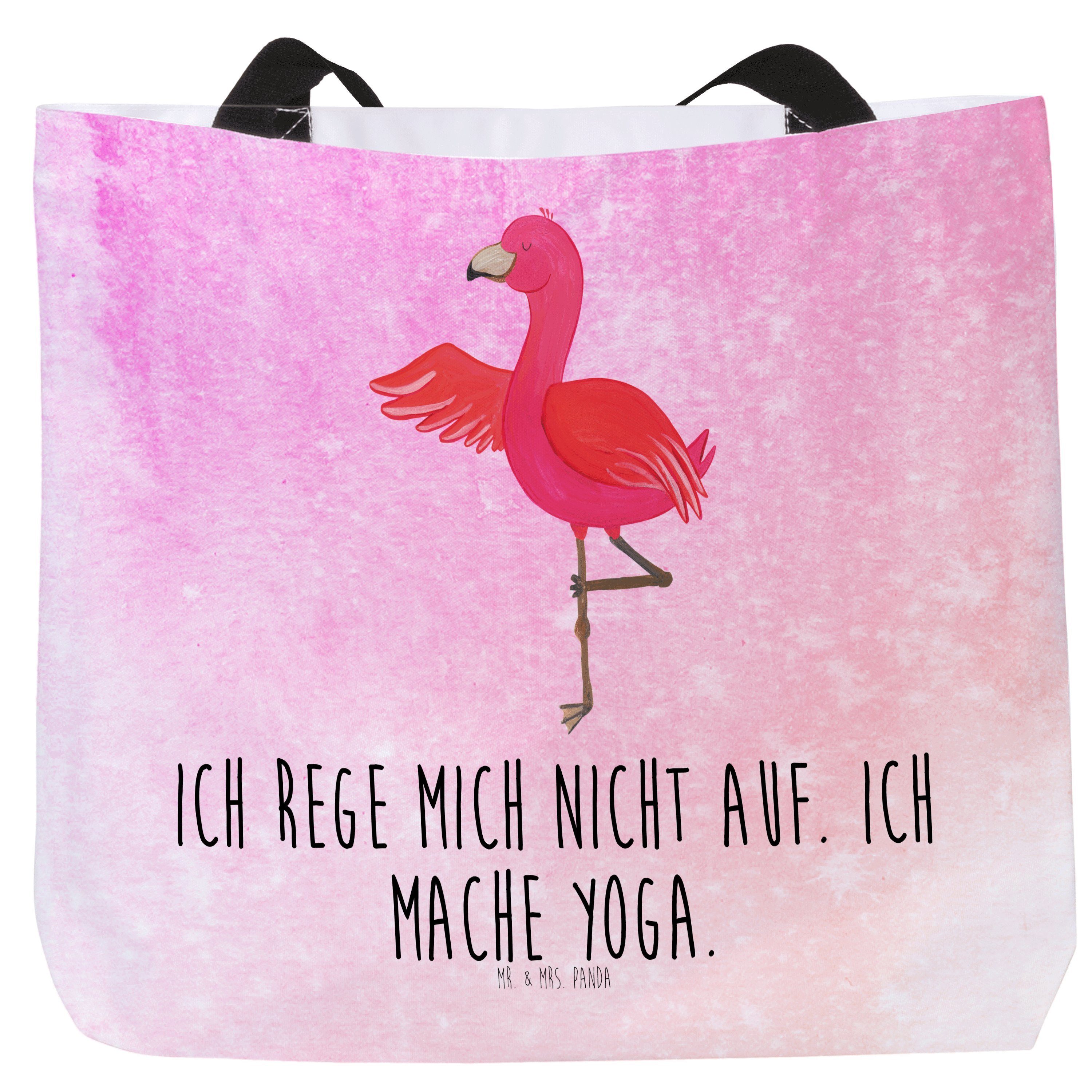 Mr. & Mrs. Panda Shopper Flamingo Yoga - Aquarell Pink - Geschenk, Shopper, Yogapose, Rosa, Be (1-tlg)