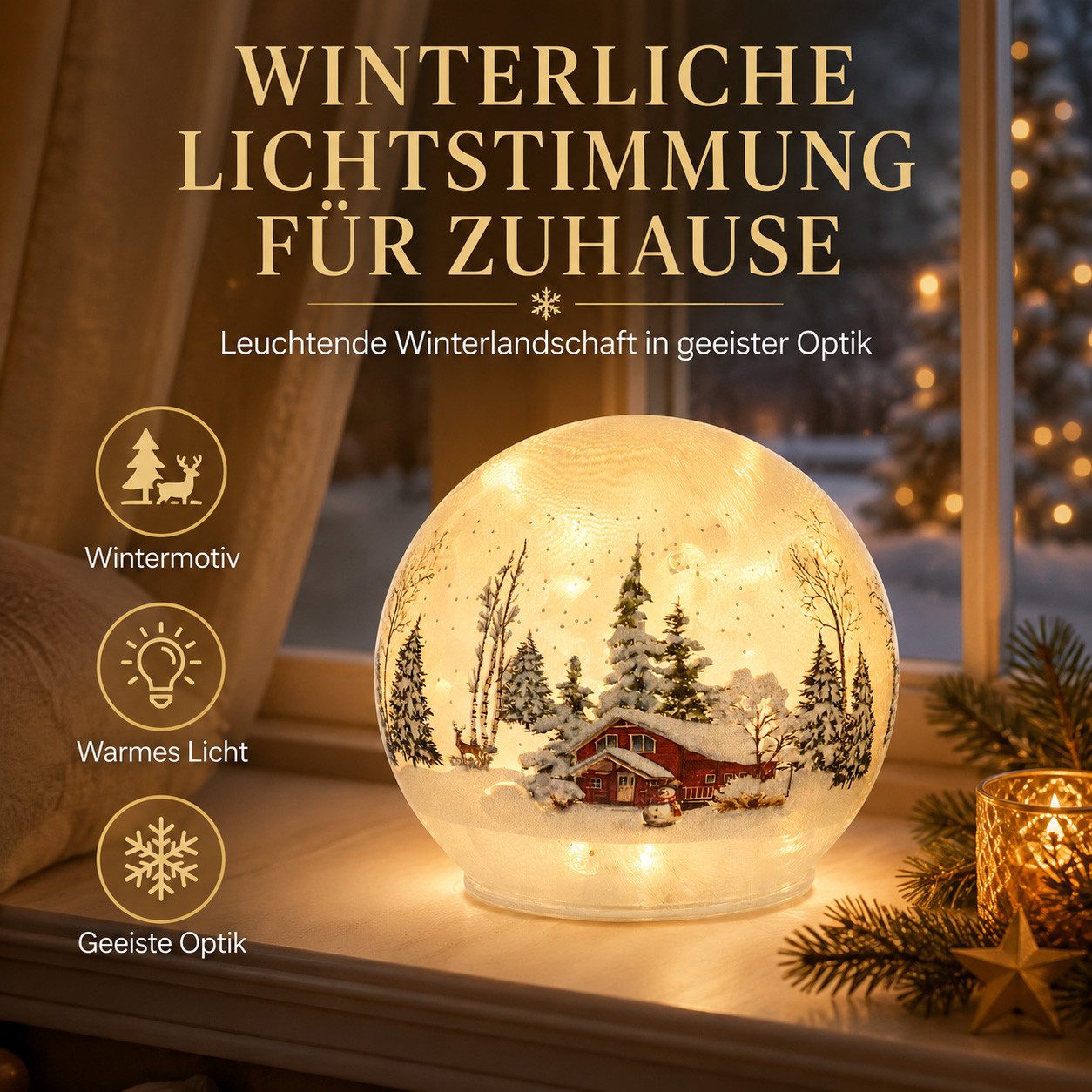 formano LED Dekolicht LED Deko-Kugel Winterhaus 12 cm Glas Timer Weihnachtsdeko, LED fest integriert – Bild 5 von 5