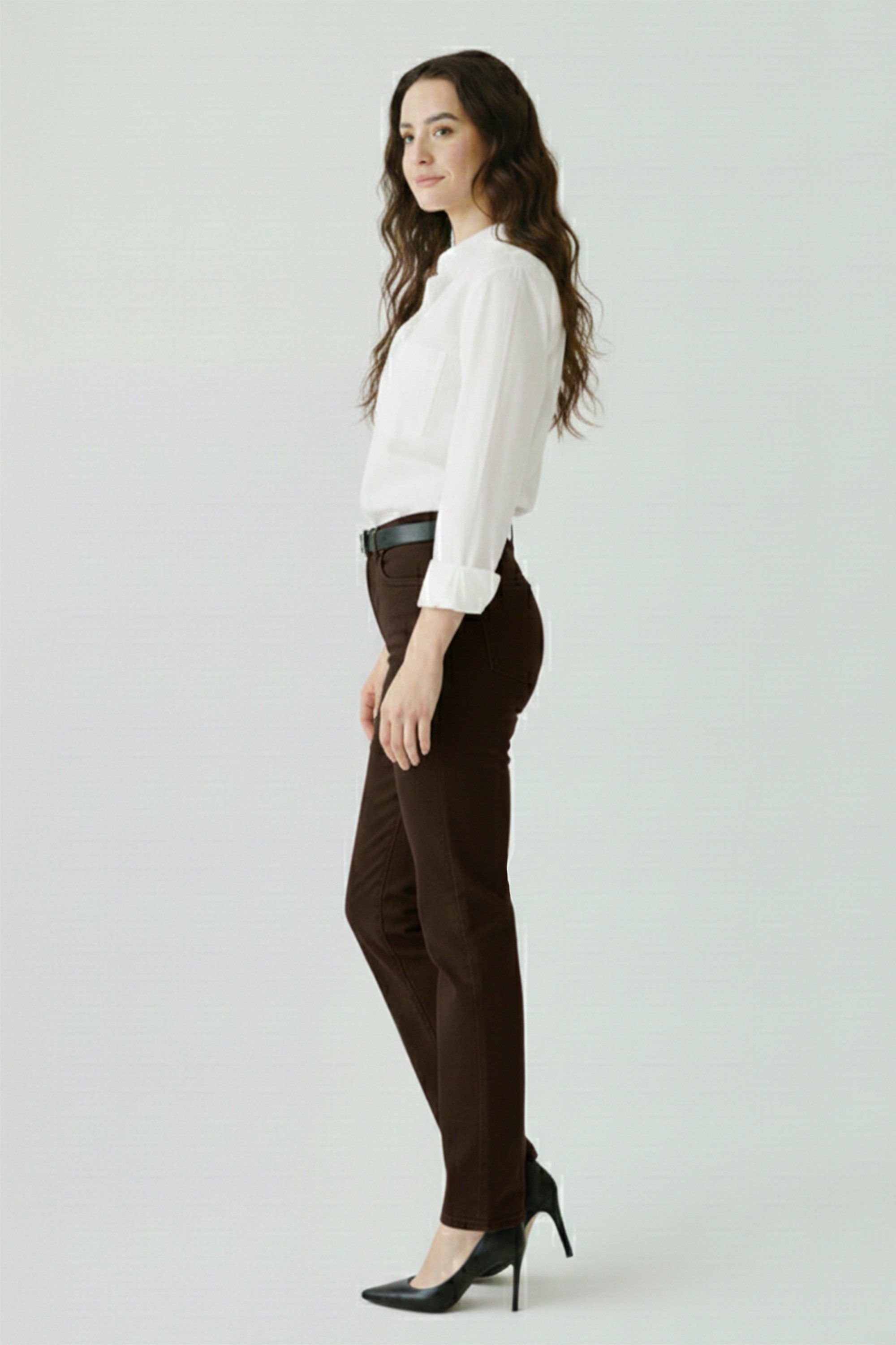 ESRA Stoffhose Damen Straight Fit Hose High Waist Business-Hose bis Große Größe T101 High Waist Damen Stoffhose Straight Leg Stretch Hose Gerade Schnitt