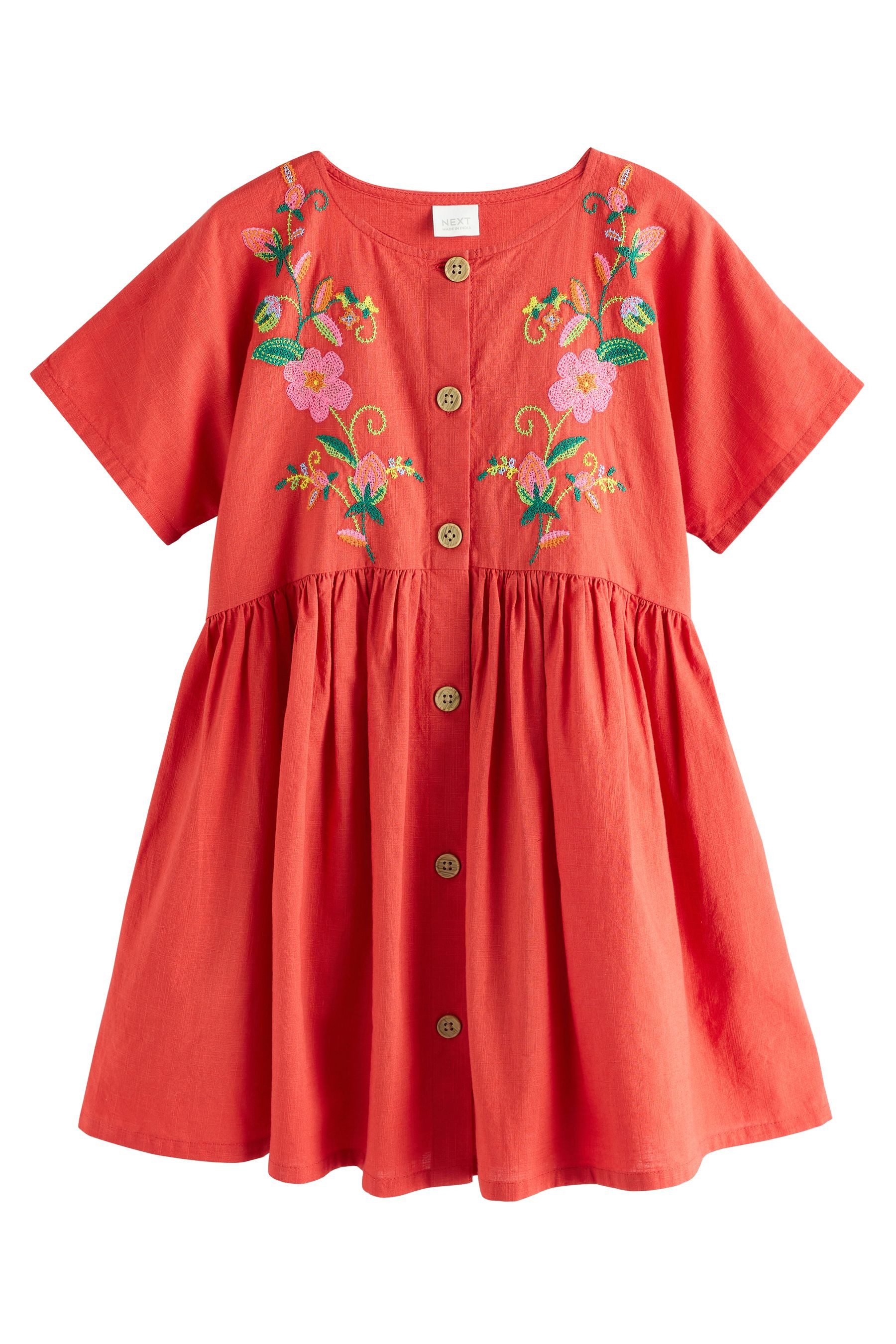 Next Hemdblusenkleid Kurzärmeliges, durchgeknöpftes Kleid mit Stickerei (1-tlg)