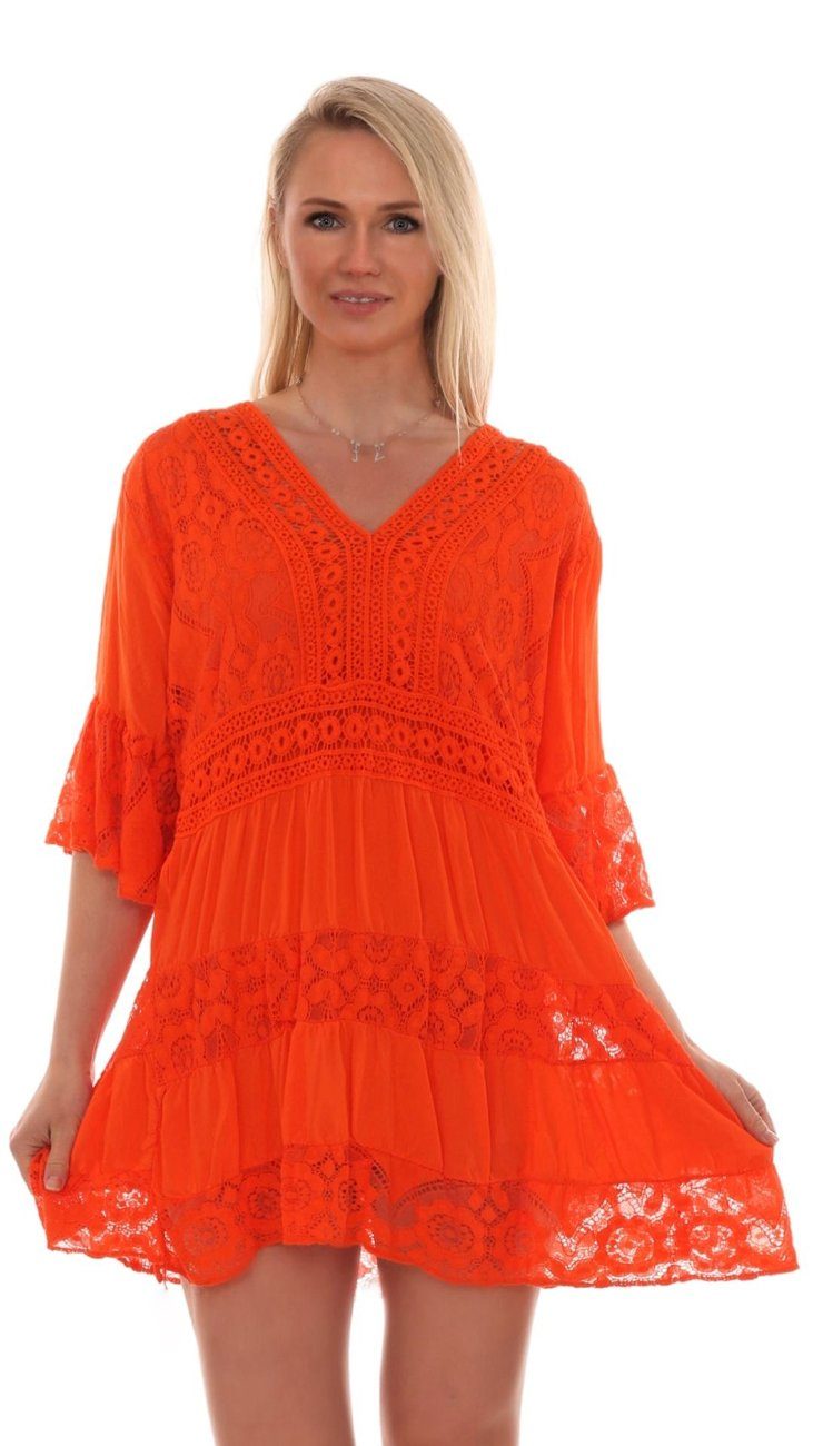 Charis Häkelspitzendetails romantische Sommerkleid Orange Tunikakleid Moda Tunikastil