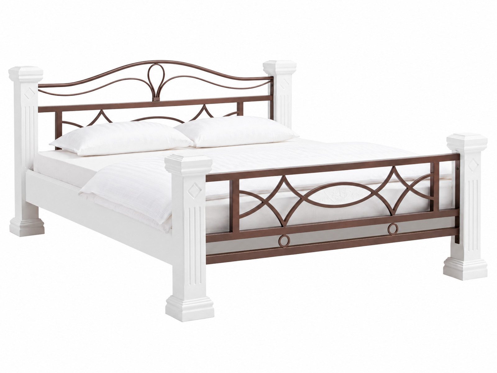 massivum Massivholzbett Byzanz, Metall Holz weiß, Doppelbett – Bild 2 von 5