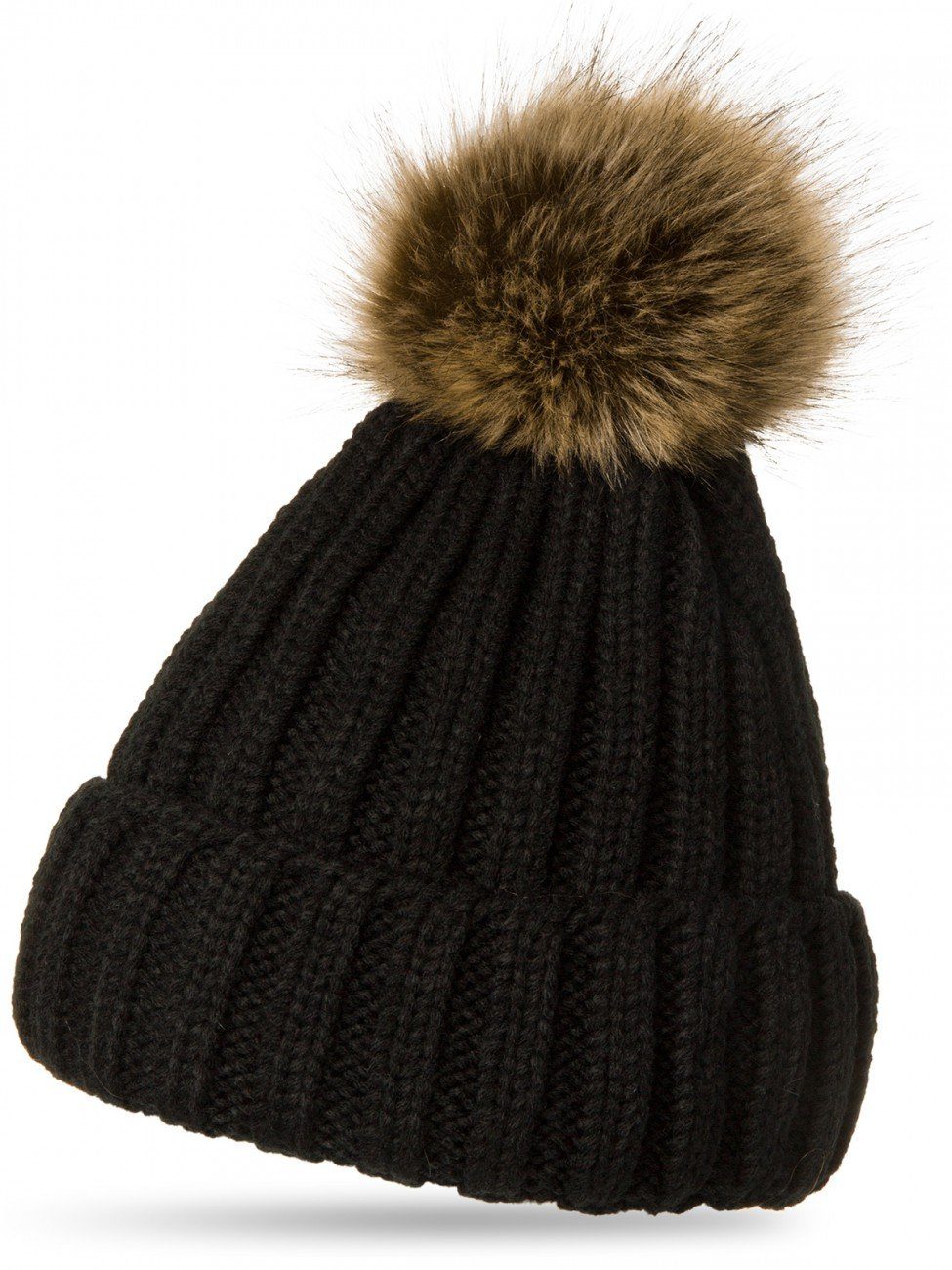 Caspar Bommelmütze MU054 Damen Winter Strickmütze mit großem Kunstfell Bomm günstig online kaufen