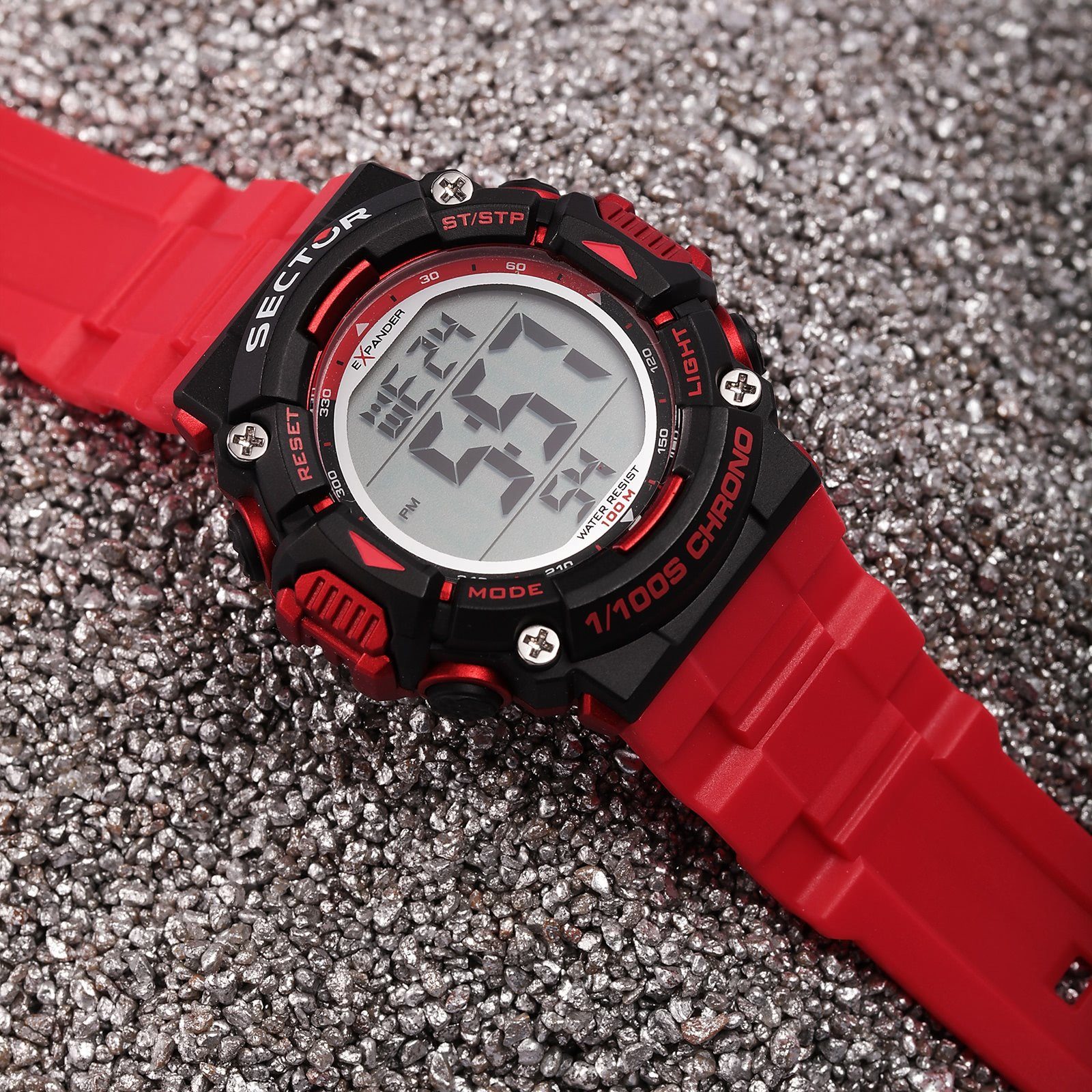 Sector Digitaluhr Sector Herren Armbanduhr Digital, (Digitaluhr), Herren Armbanduhr eckig, extra groß (ca. 40,4x45,1mm), PURarmband rot