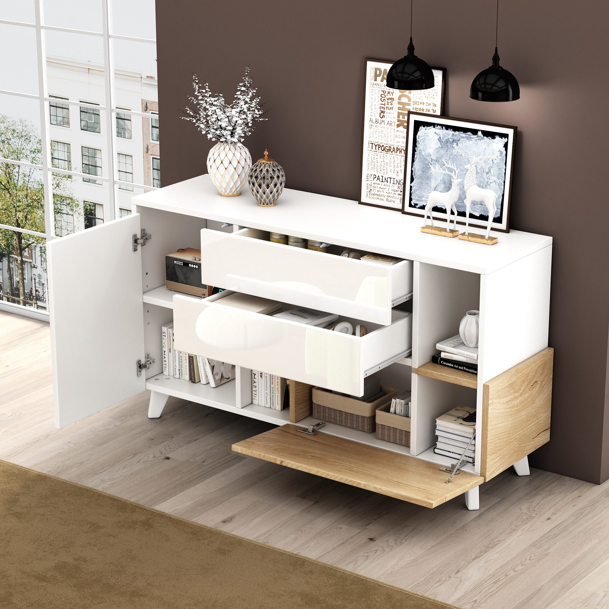 HAUSS SPOLE Sideboard Hochglänzendes Sideboard mit Stauraum, moderner Wohnz günstig online kaufen