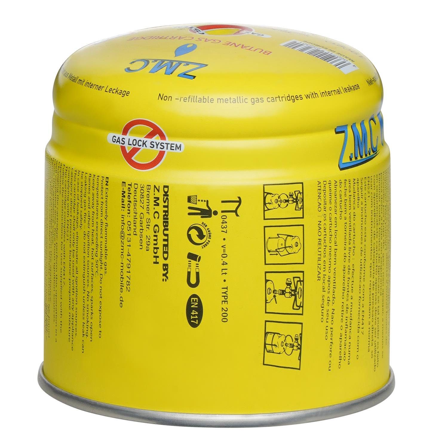 ZMC Gaskartusche 8x Butan Gas Kartusche 190g Anstechkartusche Propangas Gaskartusche, Zubehör für Campingkocher/Bunsenbrenner/Campinggas Typ: C200, EN417, Gaskartuschen Stechkartusche Gaskartuschen Butangas