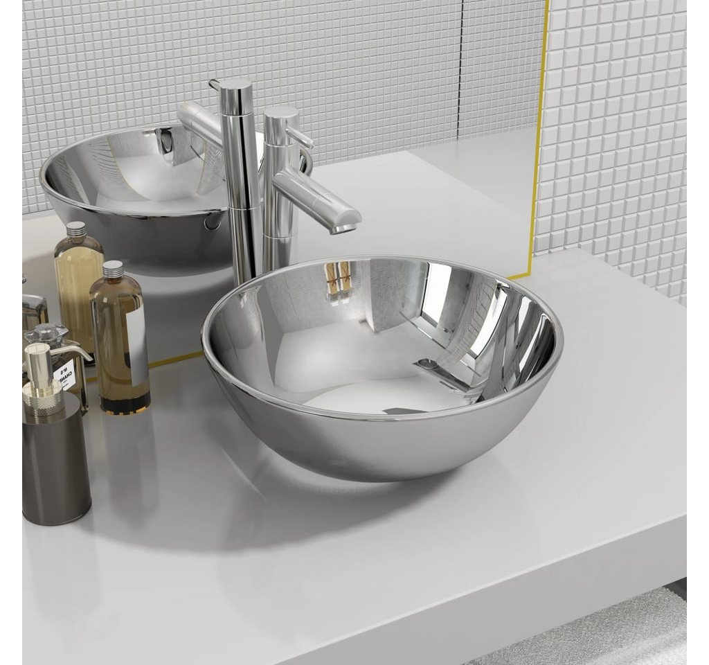 Thumbnail - vidaXL Waschbecken Waschbecken Badezimmer Aufsatzwaschbecken 28 x 10 cm Keramik Silbern