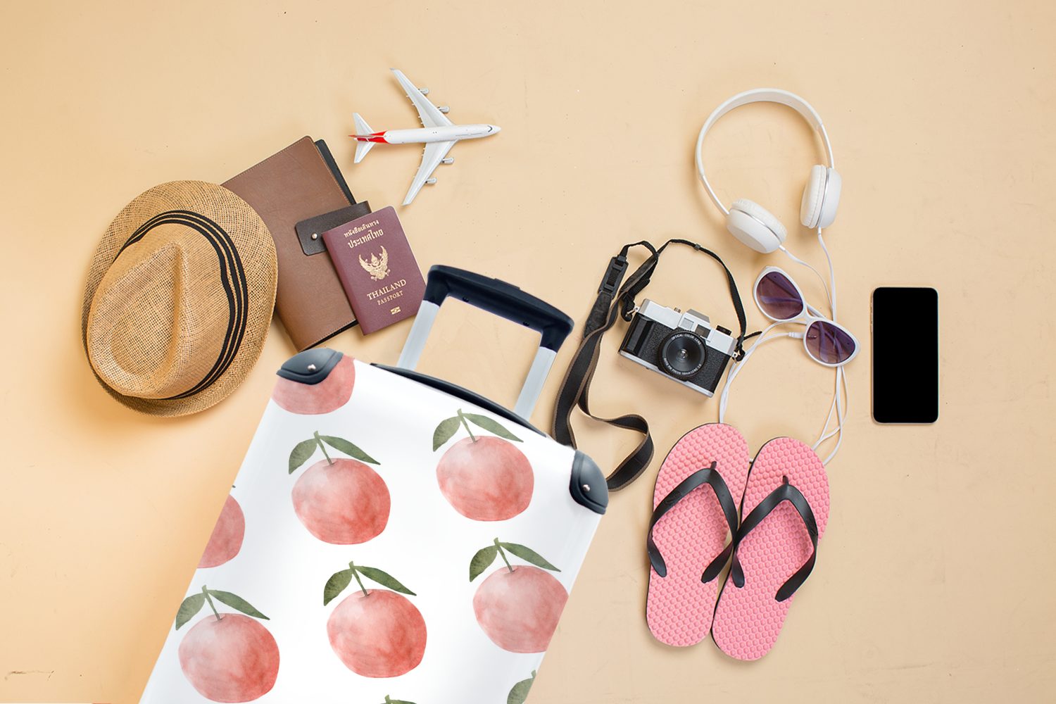 Obst - mit Reisekoffer Handgepäck Reisetasche Weiß, rollen, Rollen, Handgepäckkoffer für Ferien, MuchoWow - Trolley, 4 Äpfel
