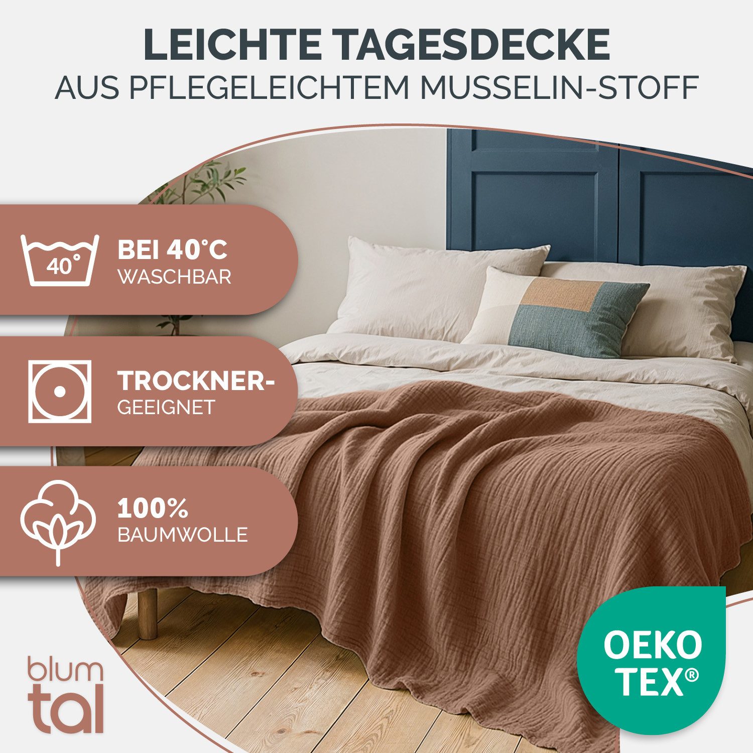 Blumtal Tagesdecke Tagesdecke Baumwolle - Musselin Decke Oeko-TEX zert. - B günstig online kaufen