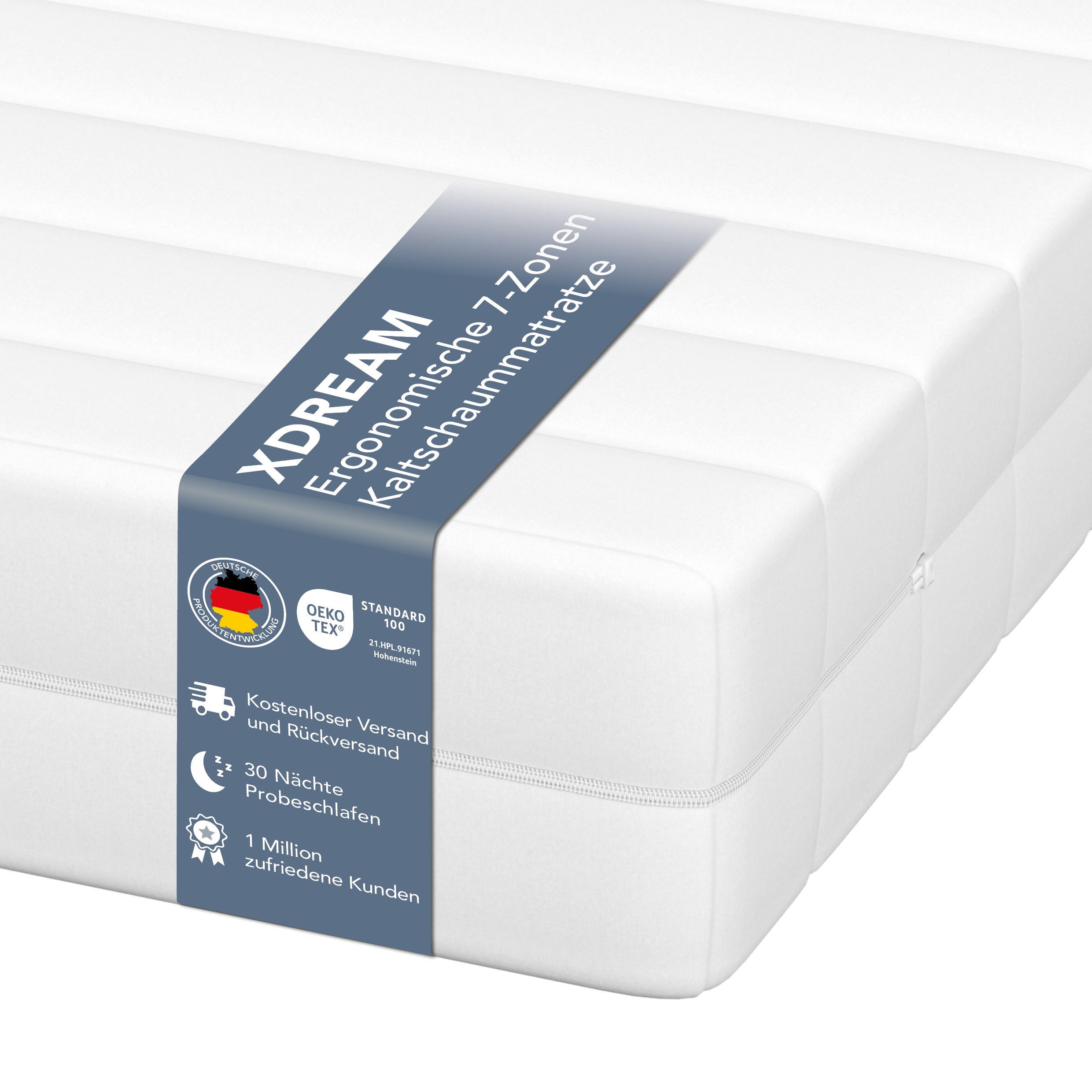 Kaltschaummatratze Pure, Schaummatratze, Rollmatratze in verschiedenen Härten, H2/H3/H4, XDREAM, 11 cm hoch, punktelastisch, atmungsaktiv - für jede Schlafposition