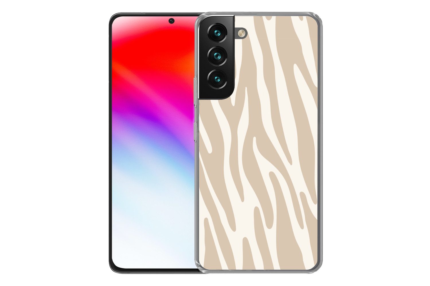 MuchoWow Handyhülle für Samsung Galaxy S22 Zebramuster - Beige - Weiß - Tiermuster, Phone Case, Silikon, Schutzhülle Dünn