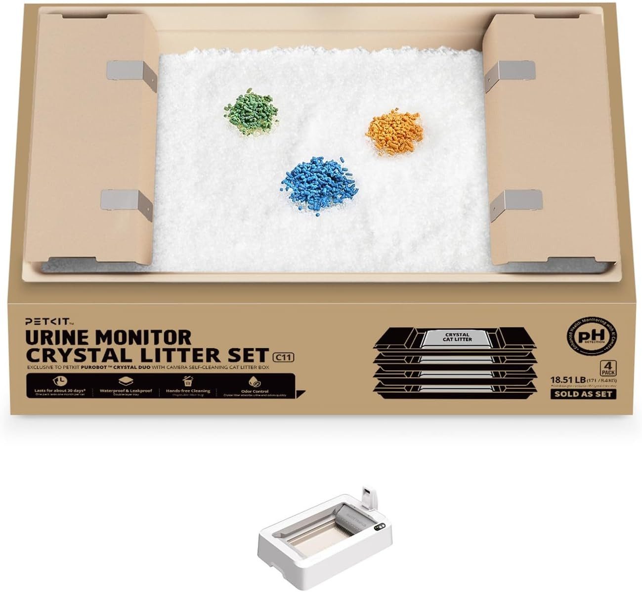 PETKIT Katzenstreu PETKIT Crystal PH Litter -4bags Exclusive for PUROBOT CRYSTAL DUO (4 Beutel), 4 Beutel PH-Kristallstreu fuer PUROBOT CRYSTAL DUO