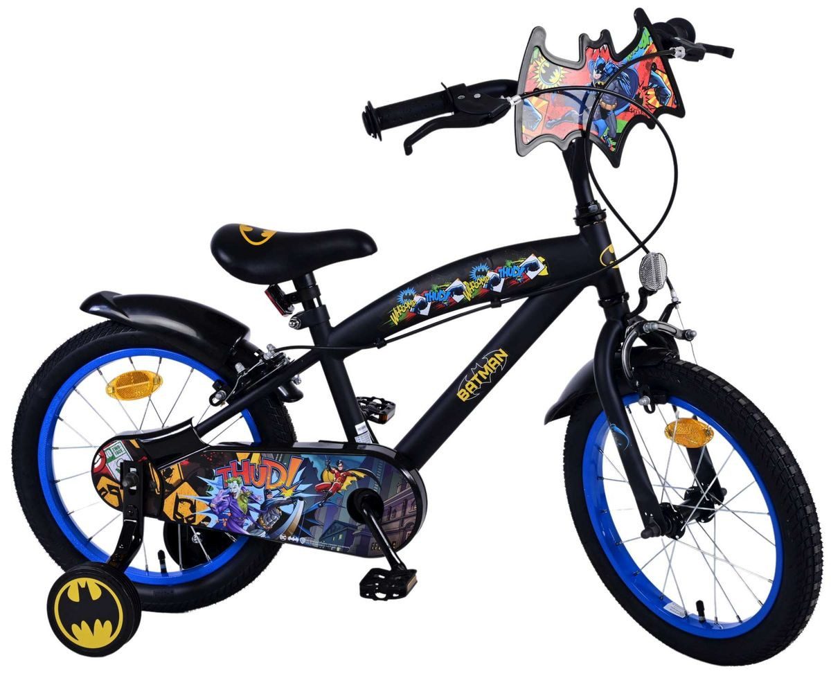 Volare Kinderfahrrad 16" 16 Zoll Kinder Jungen Fahrrad Rad Bike Kinderrad Batman 20589-FW16, Stützräder, Kettenschutz, Schutzbleche