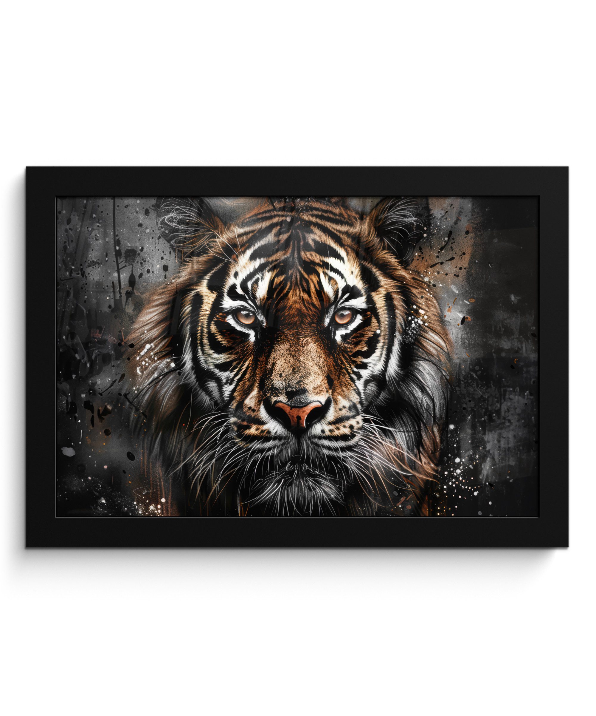 MuchoWow Poster Tiger - Tiere - Porträt - Luxus - Schwarz, (1 St), Wandbilder, Deko Wohnzimmer Schlafzimmer, 30x20 cm