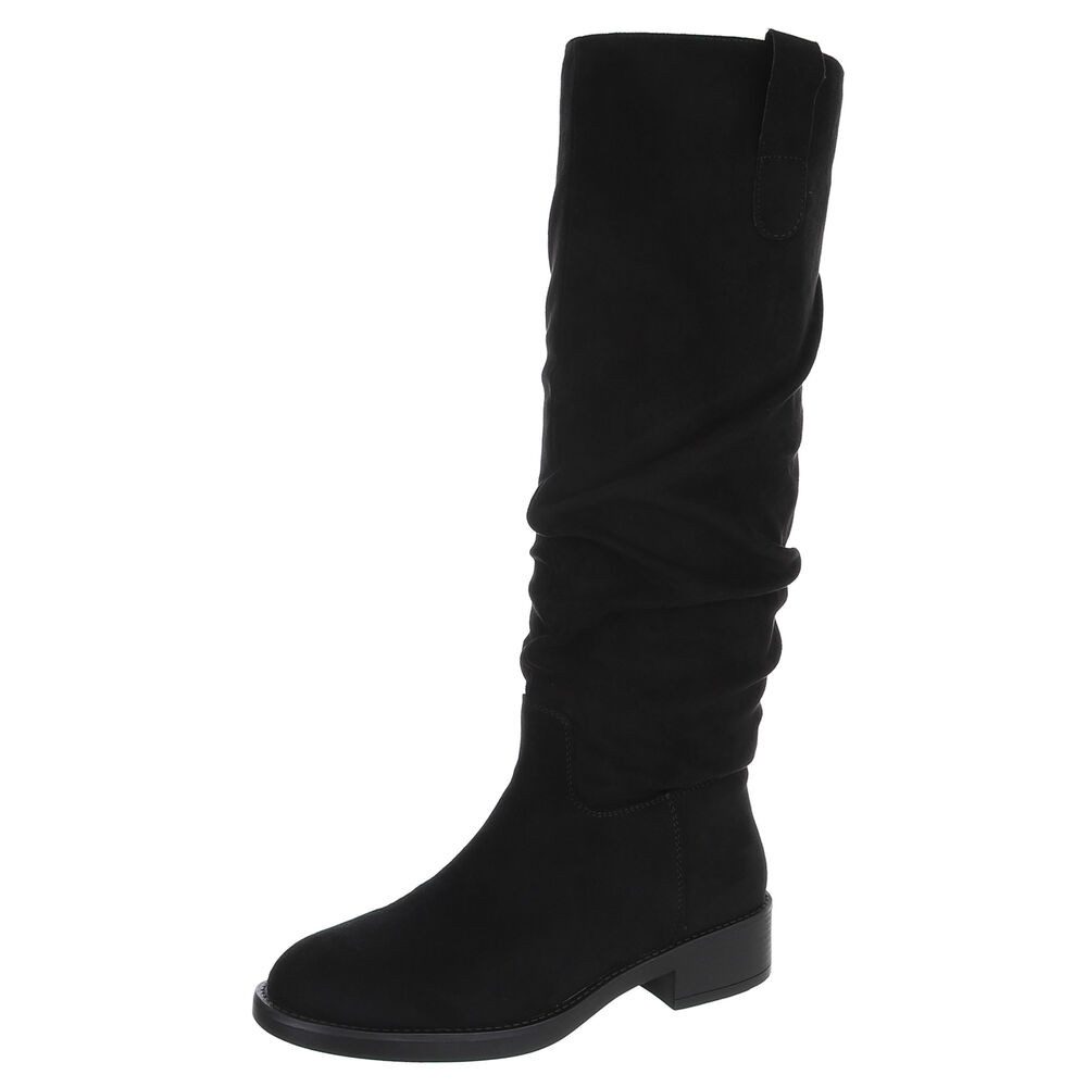 Ital-Design Damenstiefel mit hohem Schaft und Blockabsatz Stiefel (92269313) Blockabsatz Flache Stiefel in Schwarz