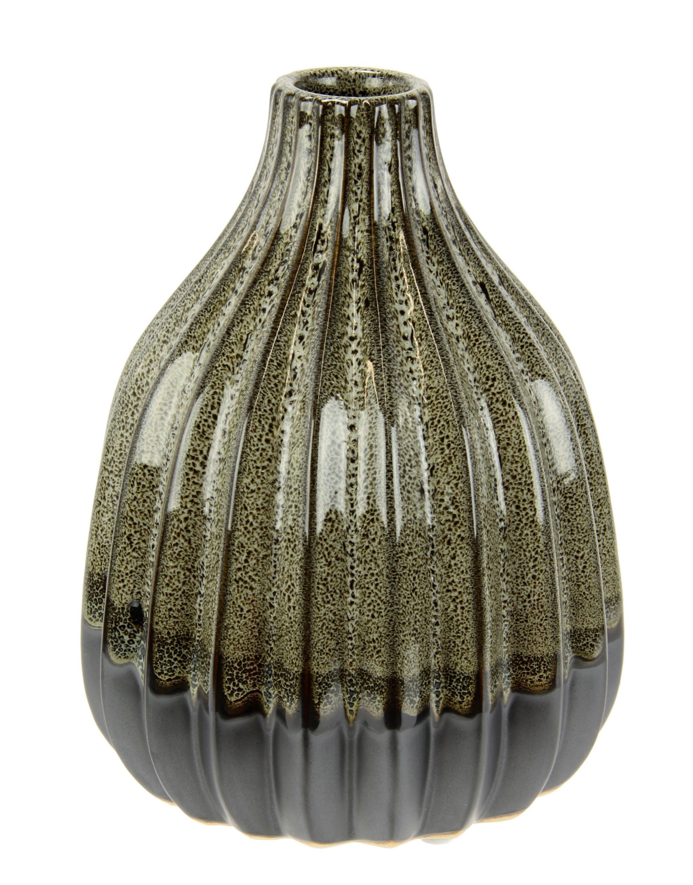 I.GE.A. Dekovase Vase aus Keramik, geriffelt, bauchig, matt glänzend (1 St), Flaschenform, Blumenvase, Tischdeko, Keramikvase