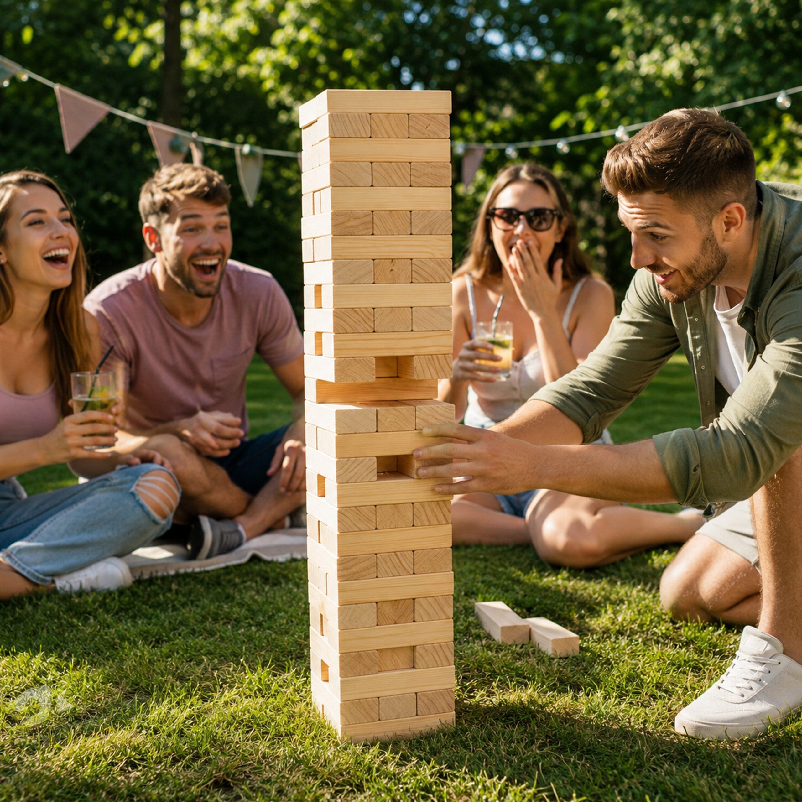 relaxdays Stapelspielzeug XL Wackelturm Holz