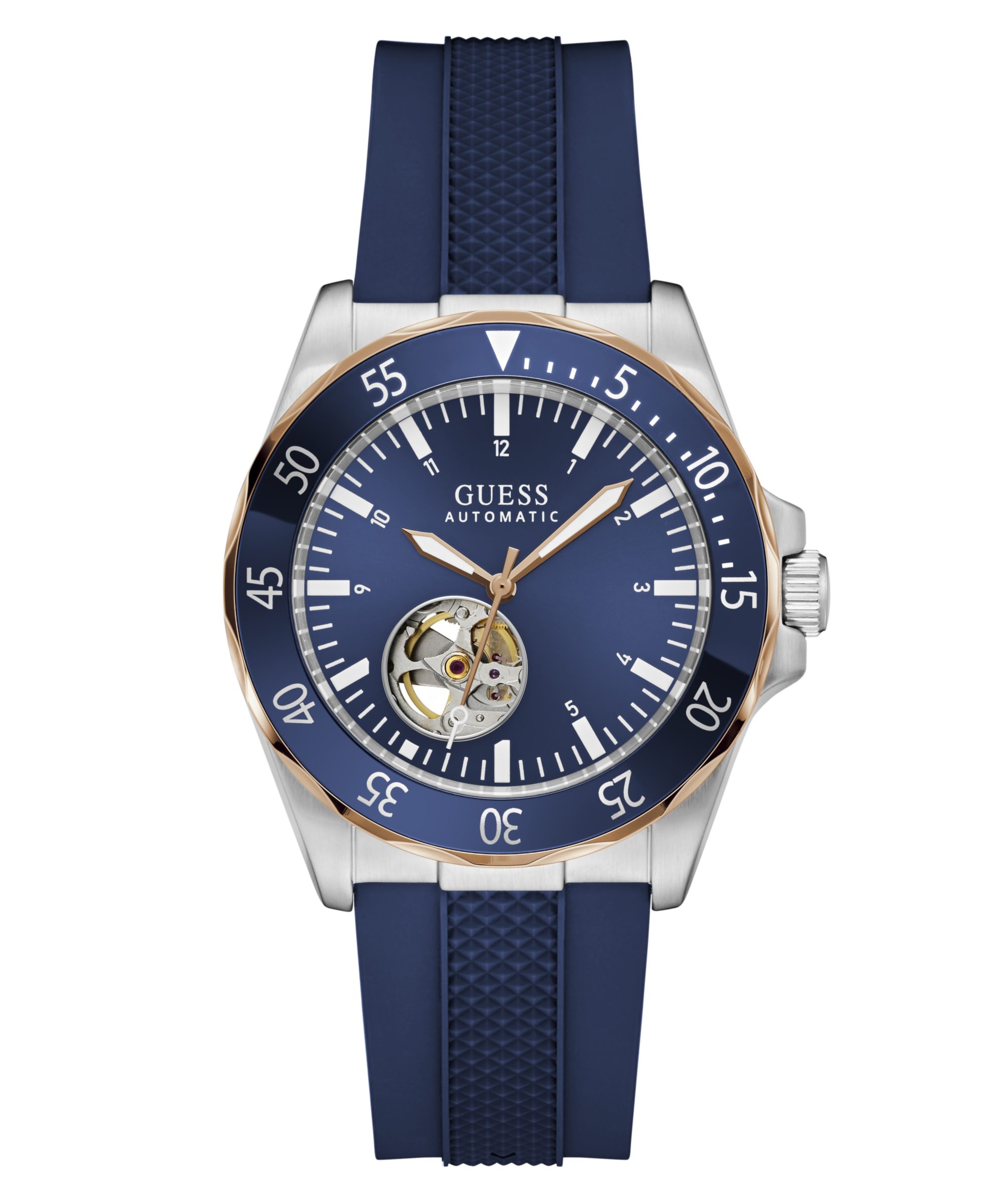 Guess Automatikuhr CLIFF GW1131G5, Armbanduhr, Herrenuhr, Mechanische Uhr, Silikonarmband, analog